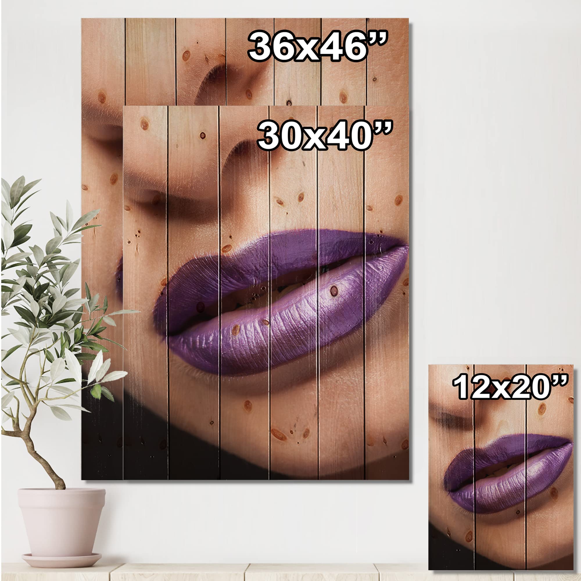 Purple Lipstick Wood Wall Art - Modern Pine Wood Decor for Living Room