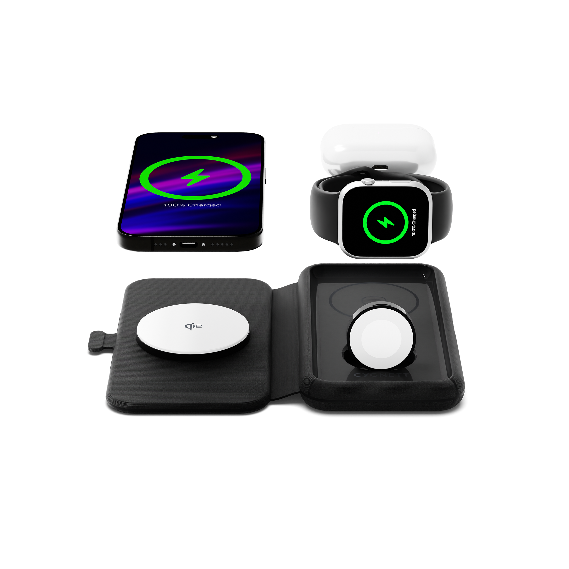 MagTravel Qi2.0 3-in-1 Wireless Charger Stand for iPhone 15/14/13, Samsung Galaxy, AirPods - Fast Charging Pad for Bedside, Office & Travel