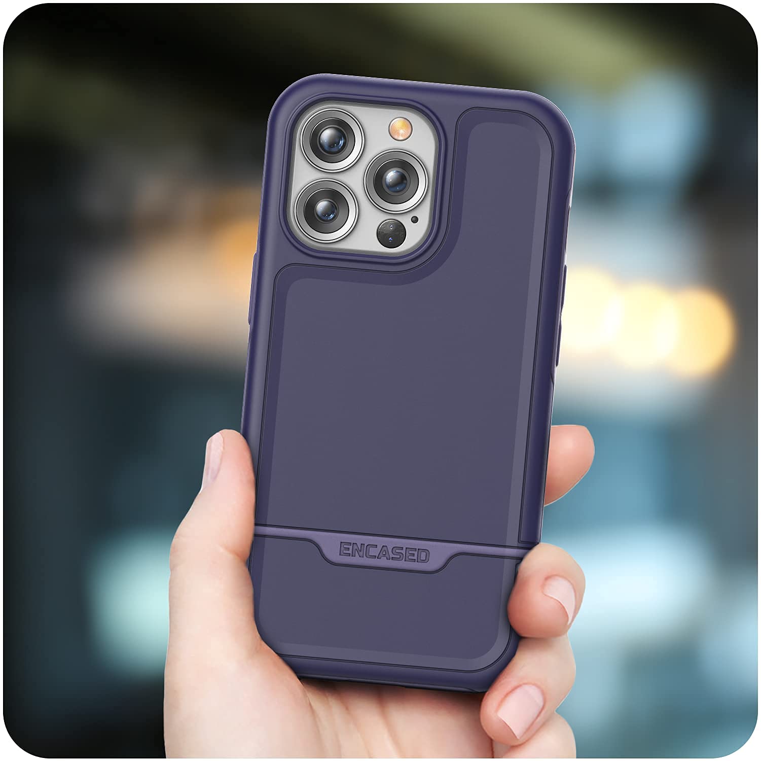 ENCASED Rebel Series Shockproof Protective Case for iPhone 13 Pro Max - Durable Slim Fit Cover with Raised Edges (Purple) | Perfect for Outdoor Activities, Work & Everyday Use