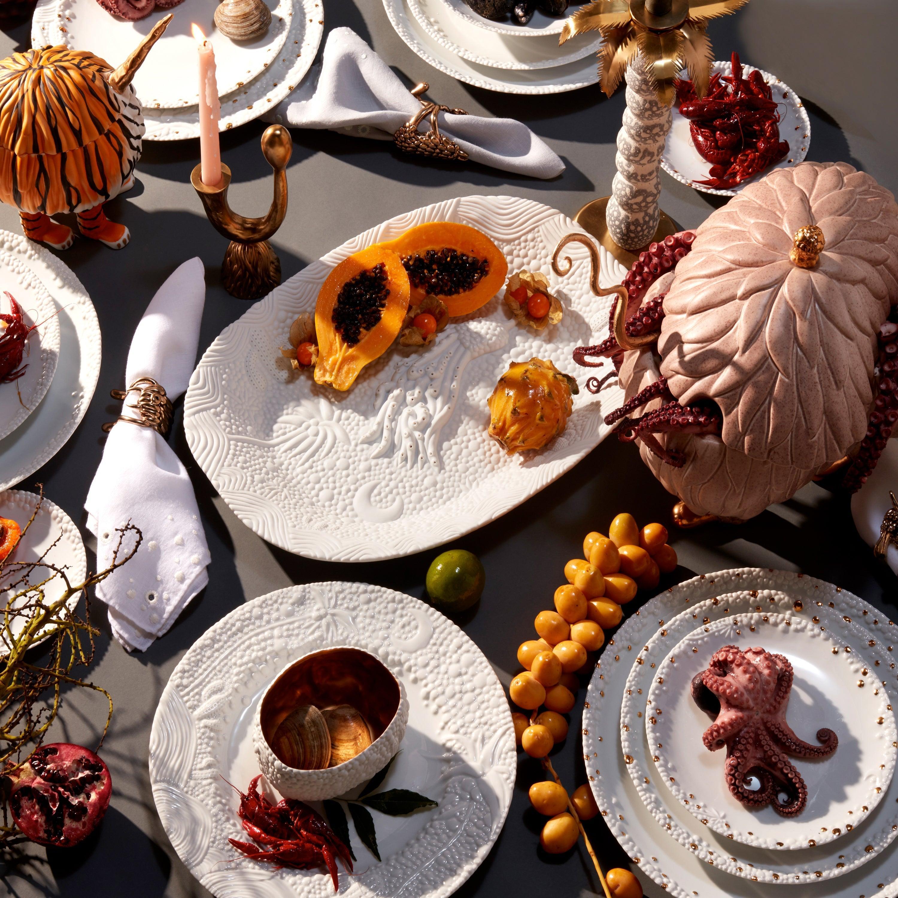 Haas Mojave Desert Plate - White & Gold Ceramic Dinnerware for Elegant Dining & Home Decor