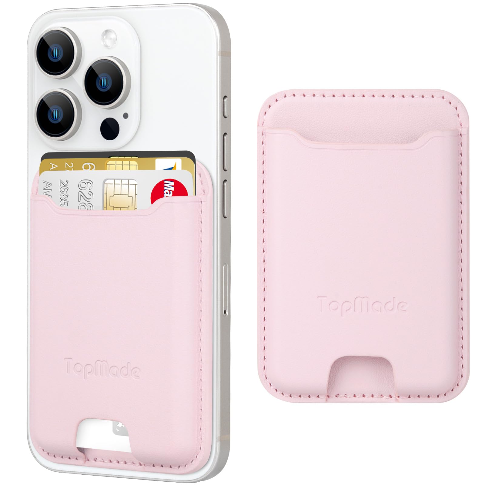 Premium Leather Phone Card Holder with Strong 3M Adhesive - RFID Blocking Wallet Sticker for iPhone, Samsung & Android - Holds 4 Cards (Pink) - Perfect for Travel, Shopping & Everyday Convenience