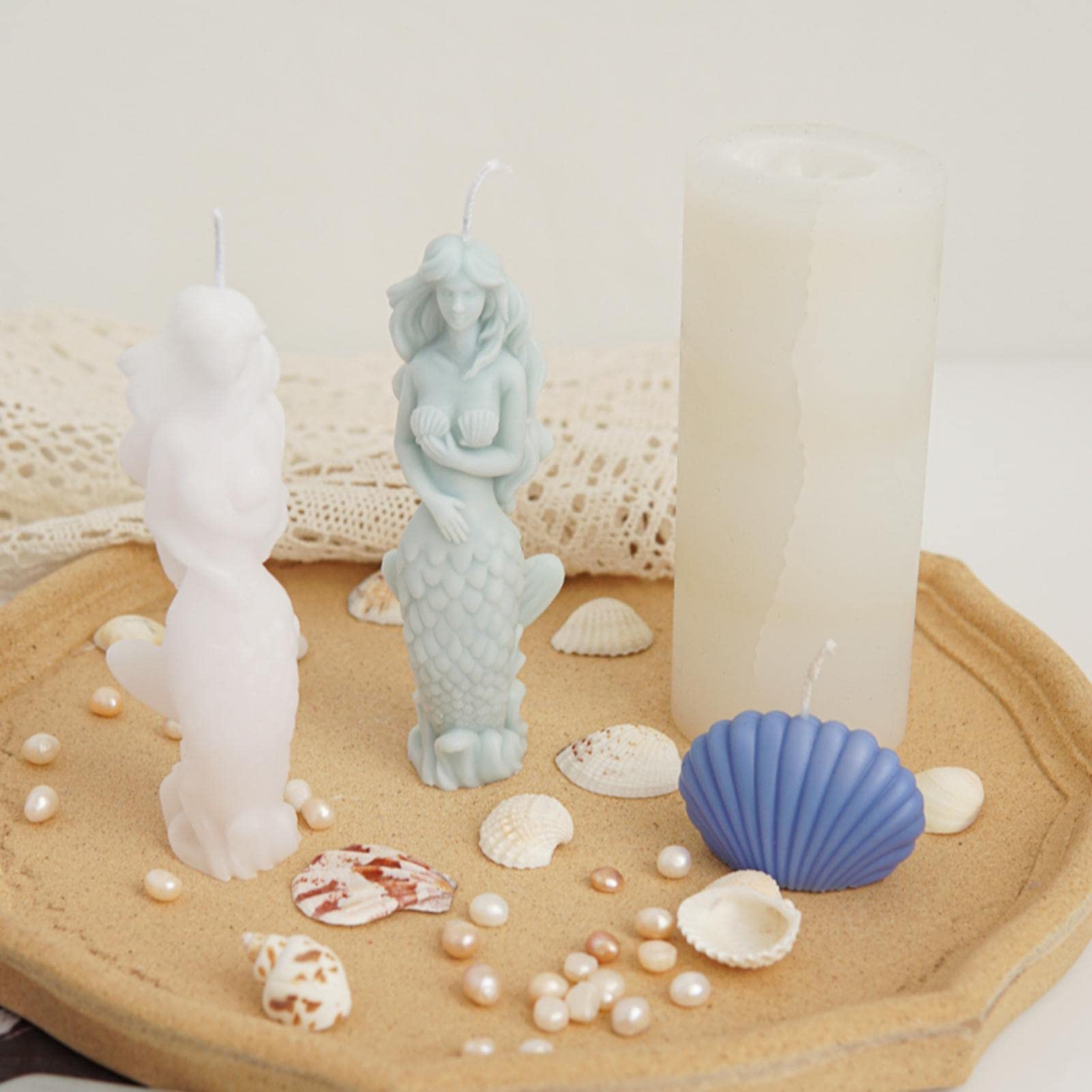 3D Mermaid Silicone Candle & Soap Molds for DIY Crafts - Reusable Handmade Candle Making Kit - Perfect for Halloween Party Decorations, Home Decor & Gift Making