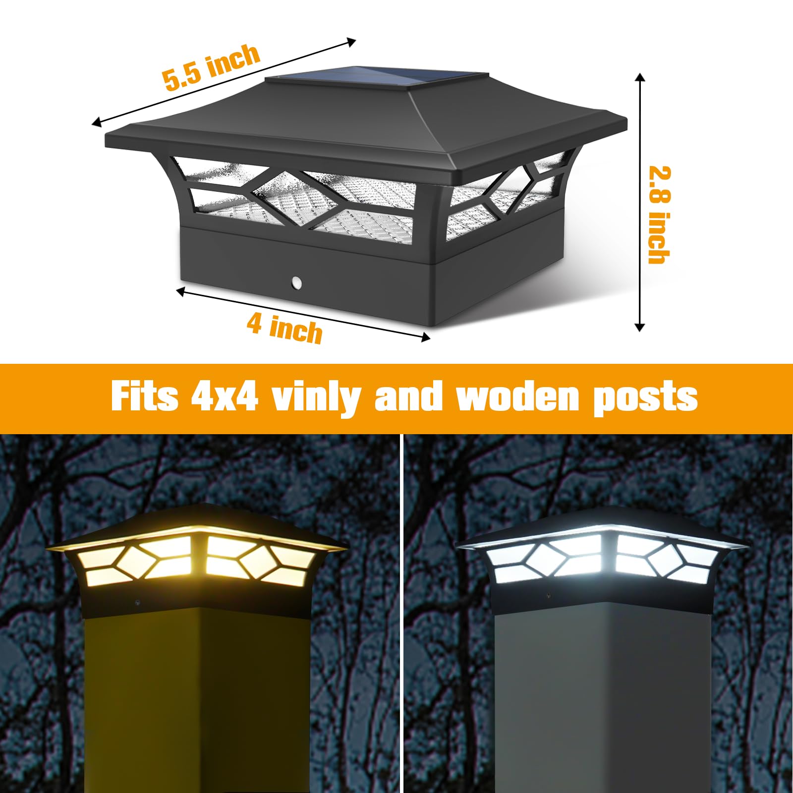 12 Pack Solar Post Cap Lights Outdoor - Waterproof Solar Powered Deck & Fence Lights for 4x4 Wood/Vinyl Posts - Cool & Warm White LED Outdoor Lighting for Garden, Patio, Porch, Walkway & Yard Decor