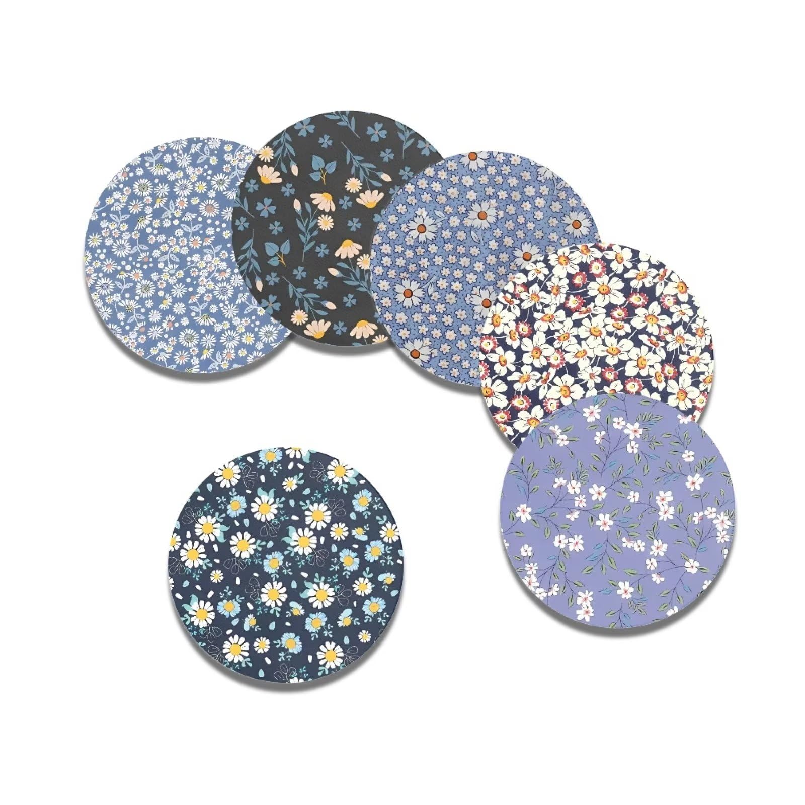 PU Leather Drink Coasters Set of 6 - Daisy Flower Design for Bar, Coffee & Dining Tables