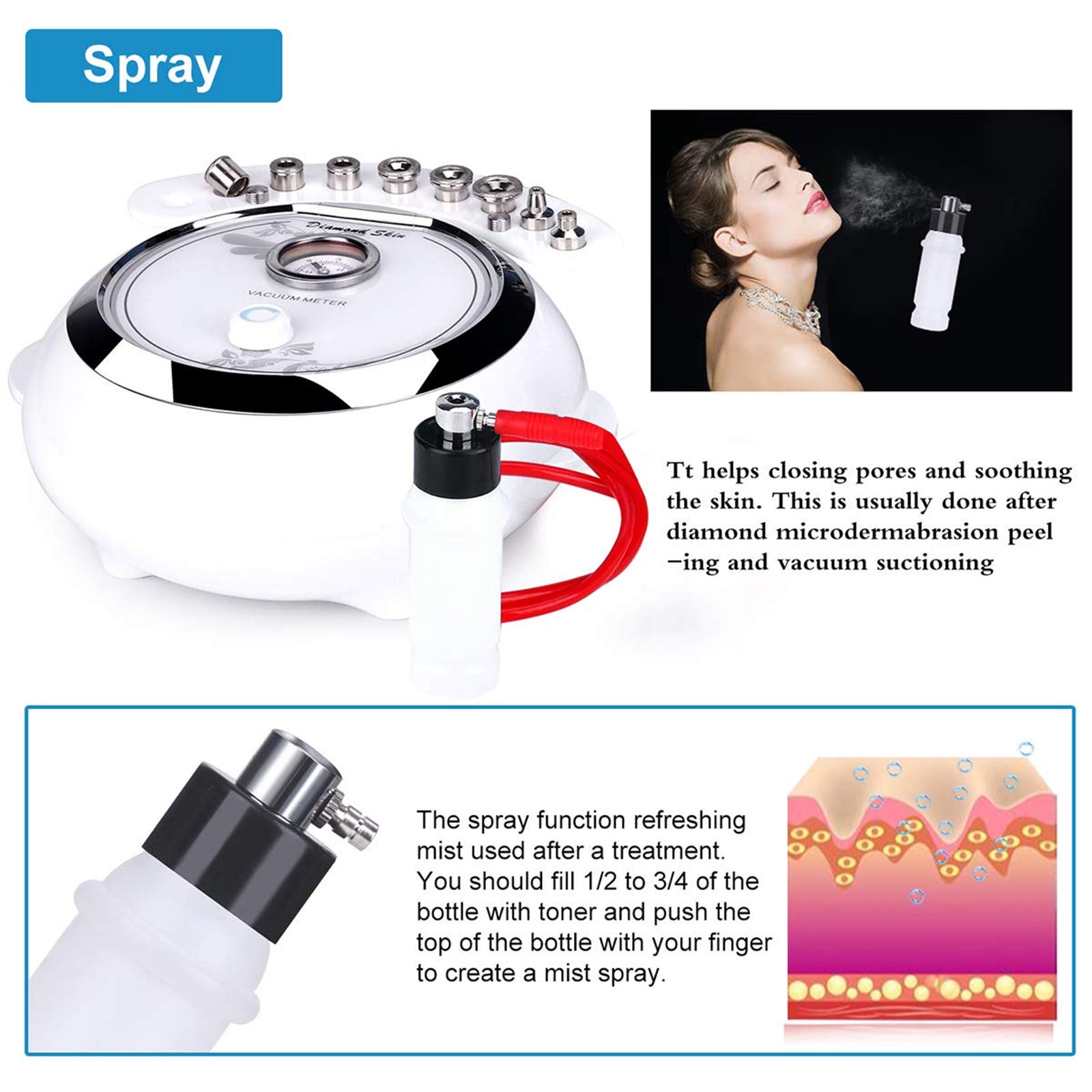 Upgraded 3-in-1 Diamond Microdermabrasion Machine with 65-68cmHg Suction Power - Professional Facial Care Device for Home & Salon Use - Perfect for Exfoliation, Blackhead Removal & Skin Rejuvenation