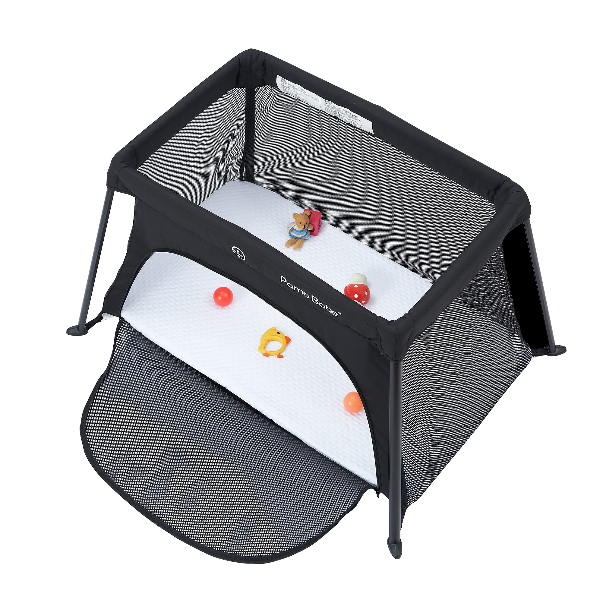Pamo Babe Portable Travel Crib - Lightweight Baby Playpen with Zippered Door & Carry Bag for Airplane Travel - Easy Fold & Carry - Perfect for Home, Travel, Camping & Grandparents' House