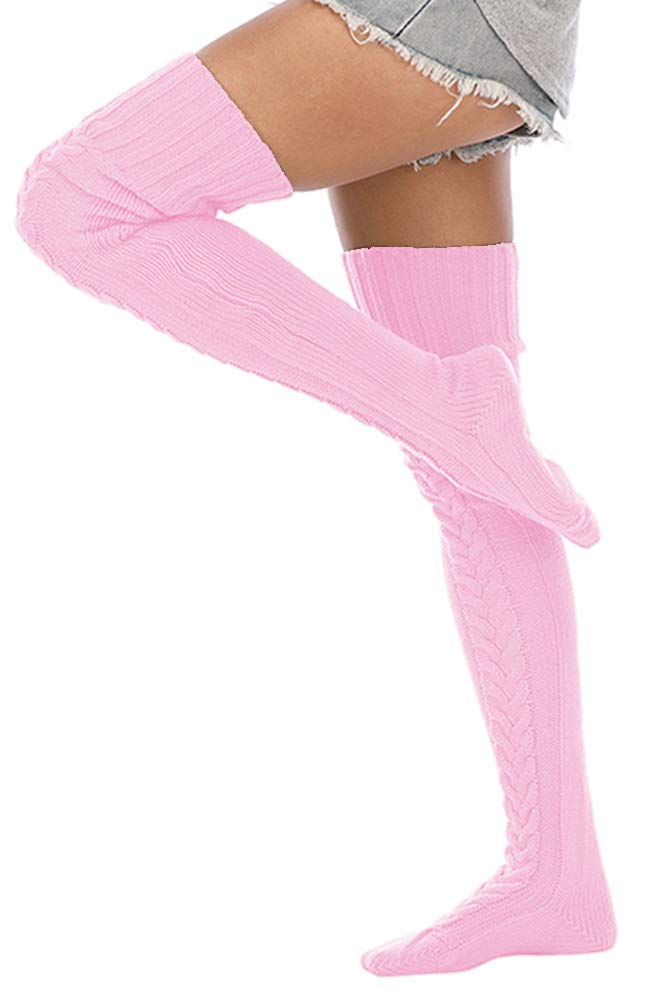 Leoparts Women's Cable Knit Thigh High Boot Socks - Extra Long Over The Knee Winter Stockings & Leg Warmers for Cold Weather & Fashion Outfits