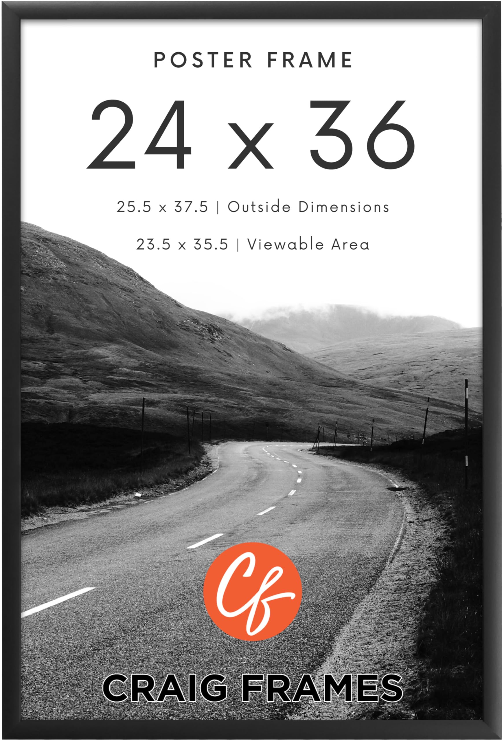 Craig Frames 24x36 Black Modern Poster Frame with Shatterproof Plexiglass - Matte Finish Wall Art Display for Living Room, Bedroom & Office Decor
