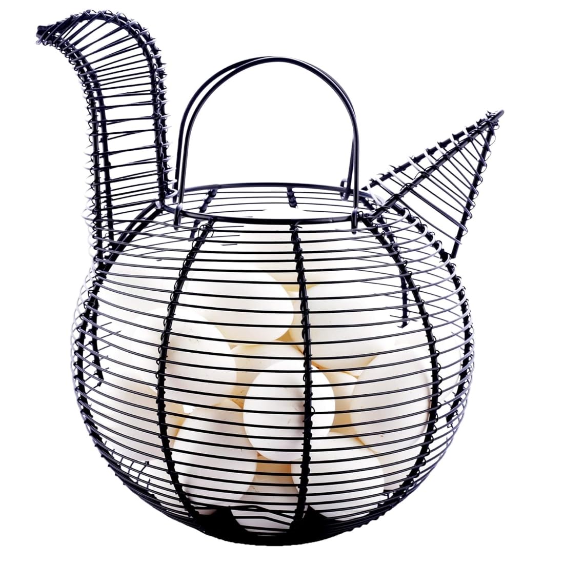 Premium Metal Egg Basket for Kitchen - Durable Egg Collecting Basket with Comfortable Handle - Stylish Storage Basket for Home & Farm Use - Perfect for Fresh Eggs, Farmers Market & Farmhouse Decor (Black)