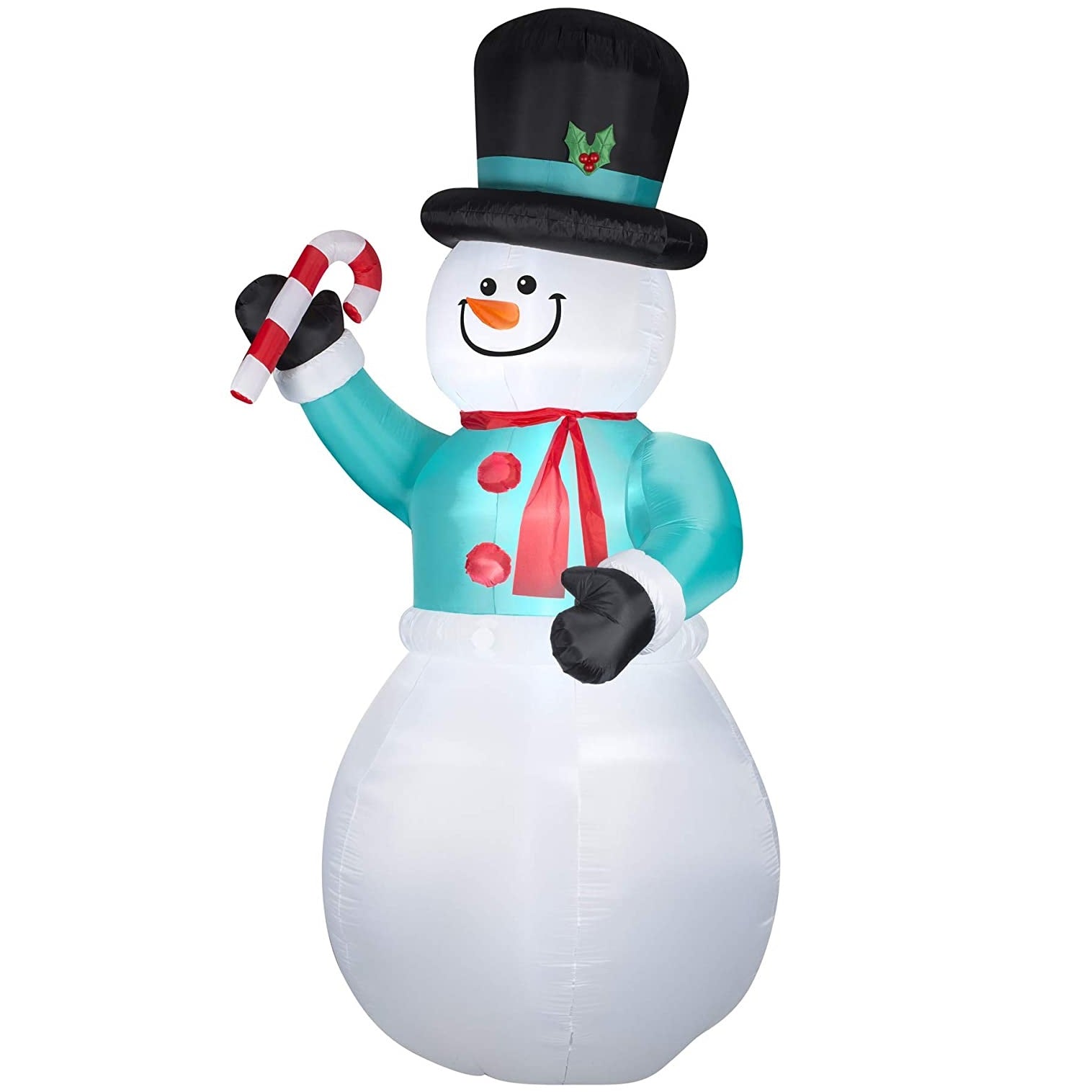12' Gemmy® Inflatable Snowman with Candy Cane - Outdoor Christmas Yard Decoration for Holiday Party & Winter Decor
