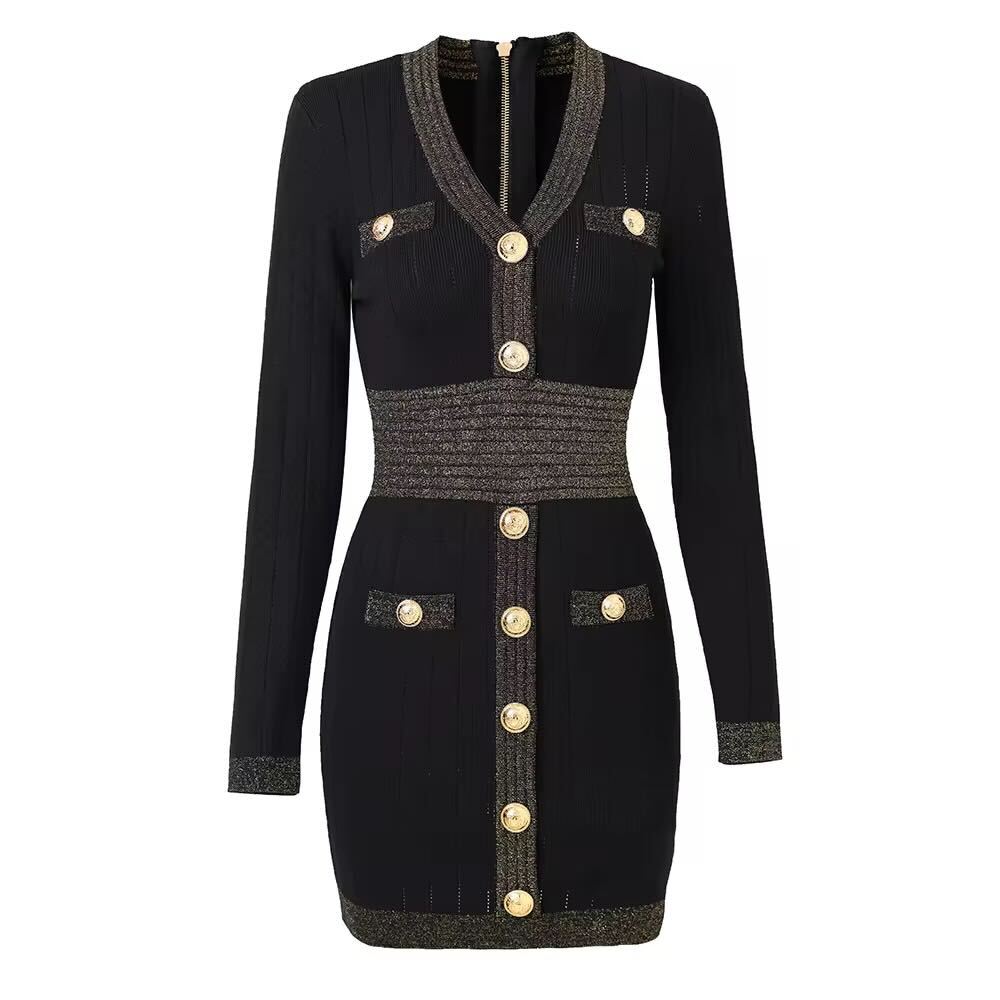 Women's Long Sleeve Knitted Button Down Dress - Elegant Casual Wear for Office, Date Night & Fall Season