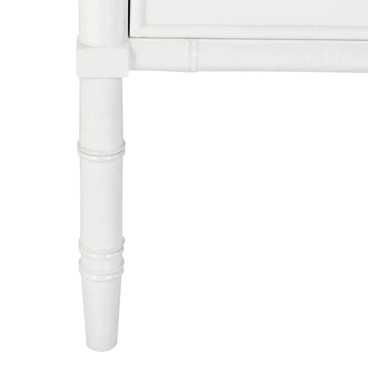 White Coastal Two-Drawer Bamboo Nightstand - Bedside Table for Bedroom, Living Room & Guest Room Decor