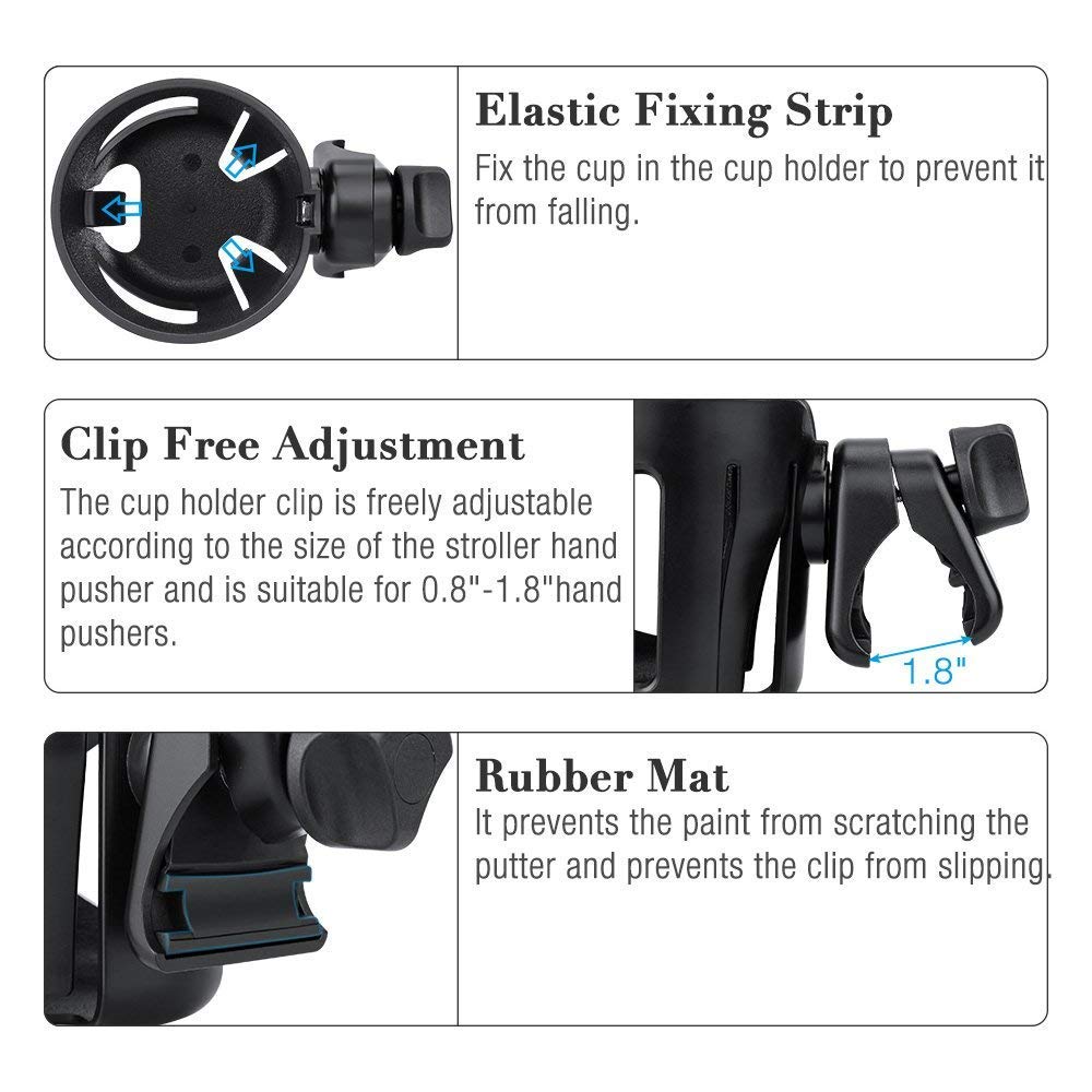 Universal Stroller Cup Holder - Flytaker Adjustable Baby Bottle Holder with Stroller Hook | Perfect for Strollers, Shopping Carts & Baby Carriers | Keep Drinks Secure While Walking or Jogging