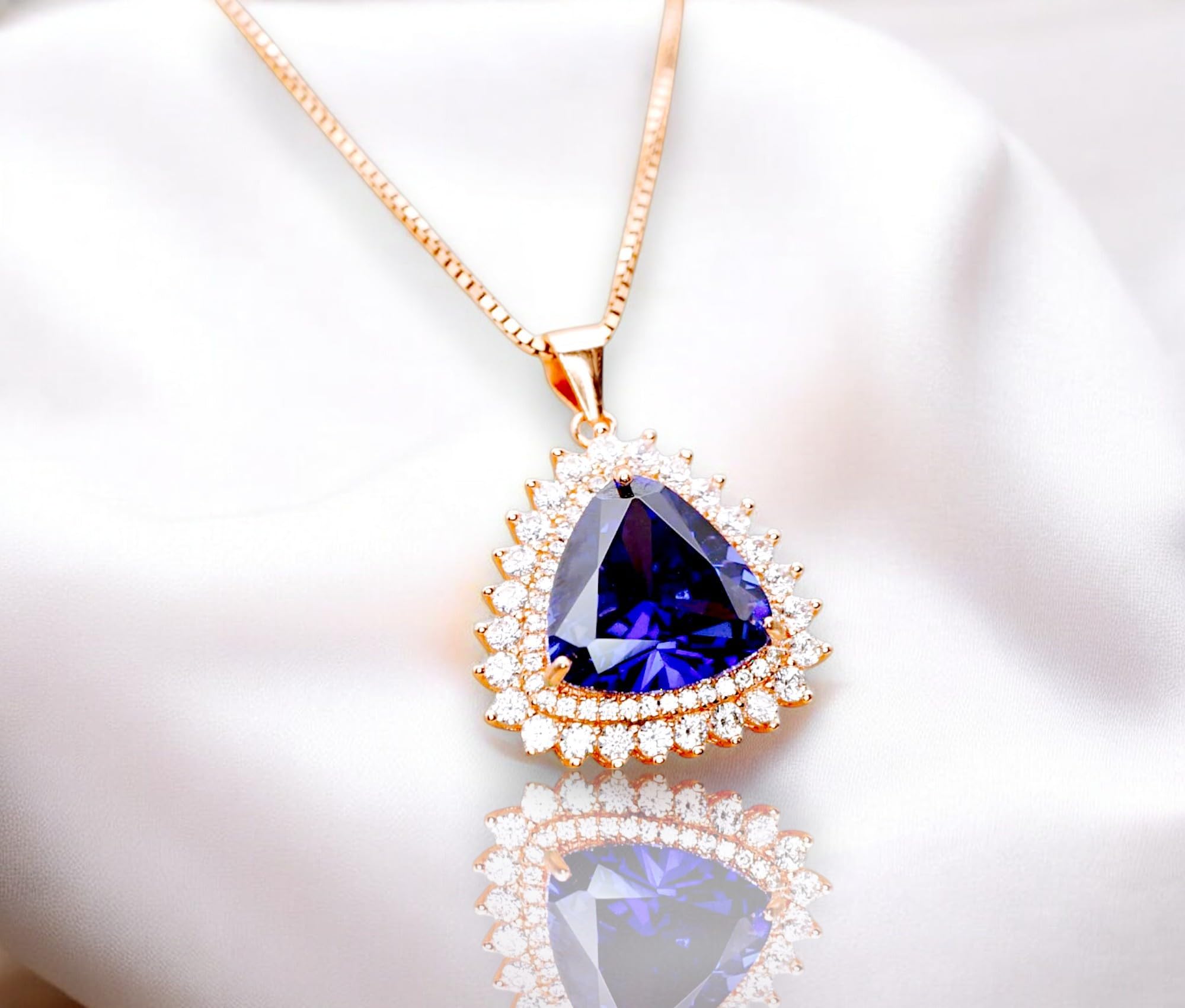Trillion Tanzanite Necklace - Rose Gold Plated Sterling Silver, December Birthstone, Lab-Created Deep Blue Sea Pendant with Adjustable Chain | Elegant Gift for Women, Anniversary, Birthday, Christmas