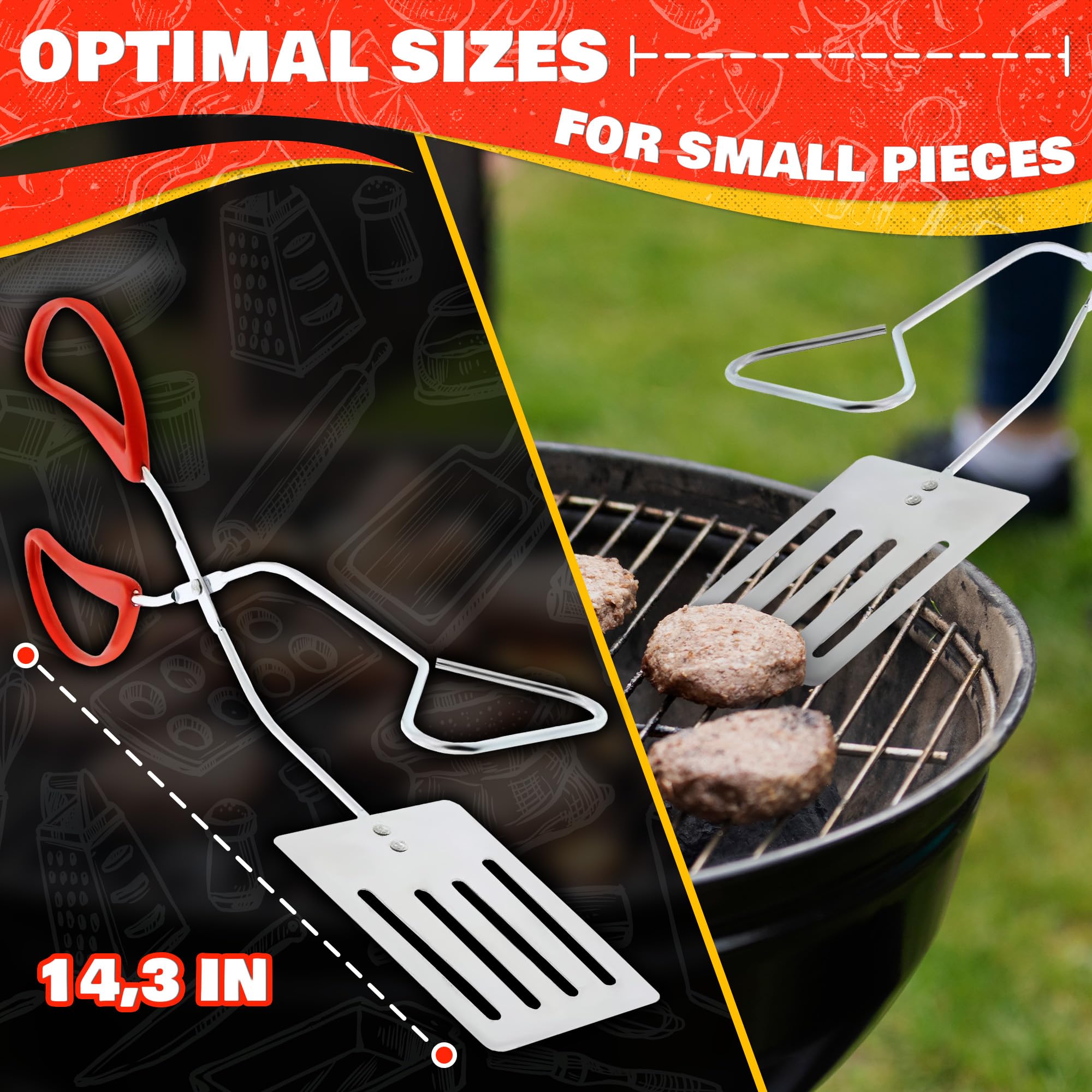 Stainless Steel BBQ Grill Tongs & Spatula Set - 2-in-1 Long Handle Cooking Tools for Outdoor Grilling, Camping & Backyard Barbecues - Durable Metal Kitchen Utensils for Flipping, Turning & Serving Food