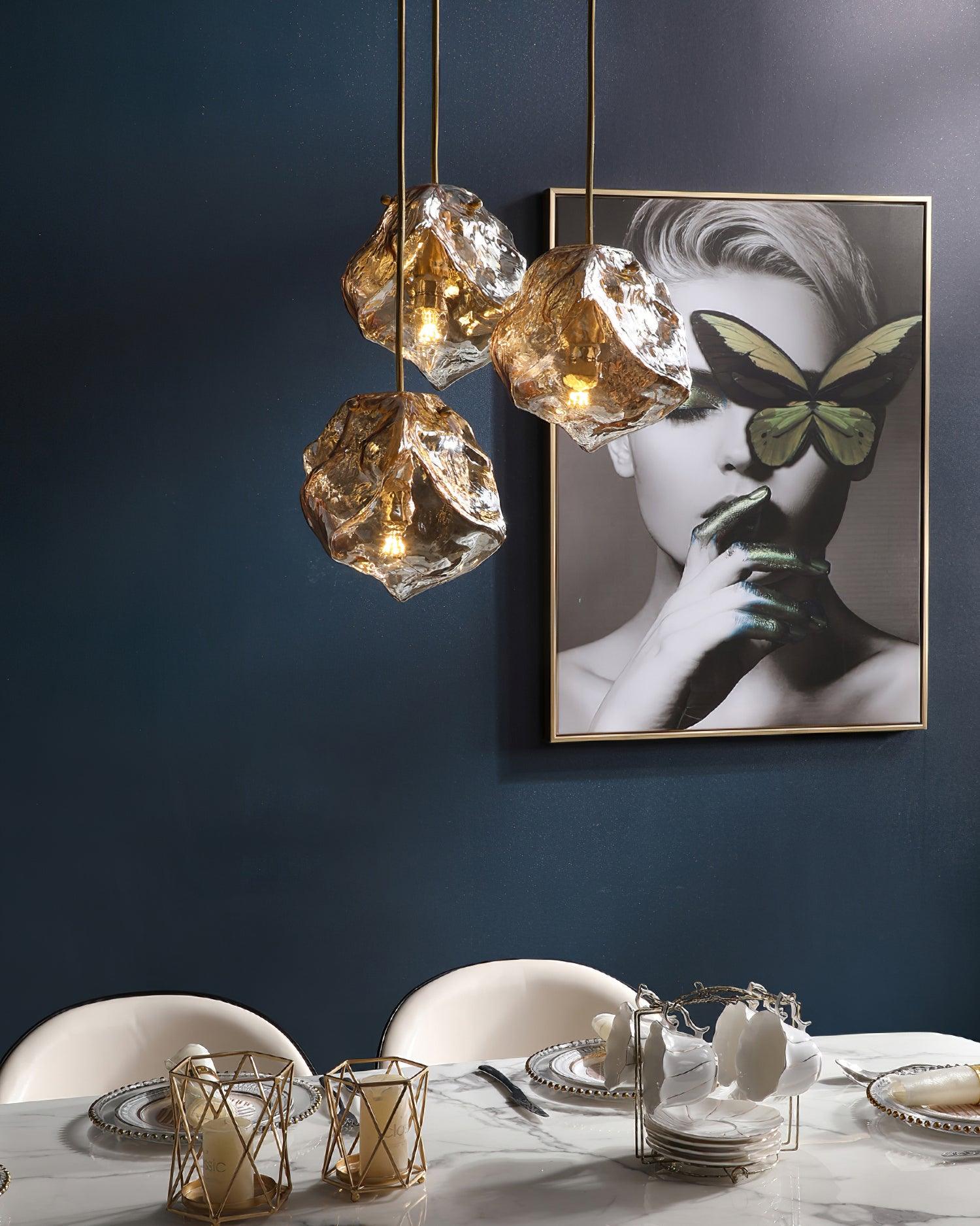 Illyria Ice Glass Pendant Lamp - Modern Crystal Ceiling Light Fixture for Living Room, Bedroom & Dining Room Decor