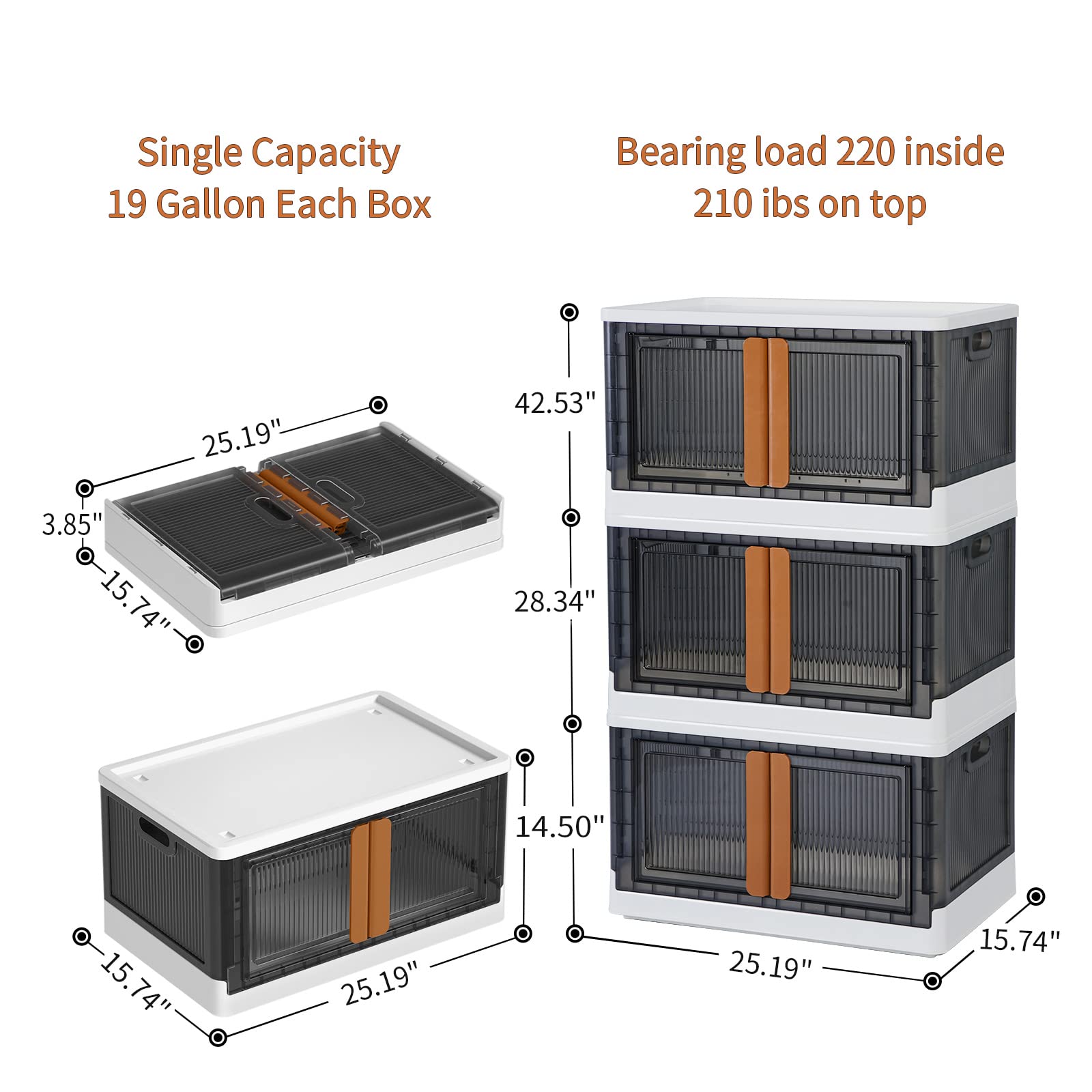 HAIXIN Collapsible Storage Bins with Lids - 19 Gallon Stackable Plastic Storage Containers for Closet, Wardrobe, Toy & Book Organization (3 Pack) - Perfect for Home, Office, Kids Room & Garage Storage Solutions
