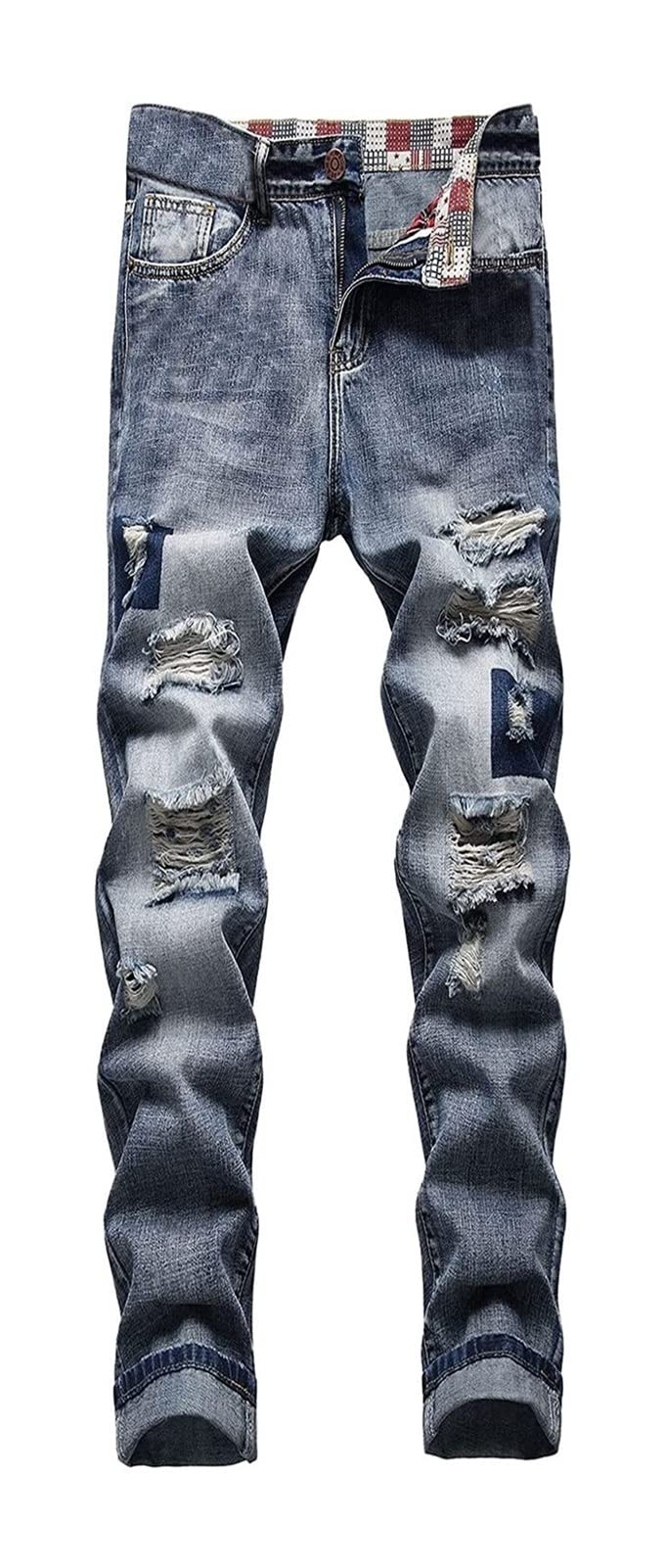 Men's Hip Hop Jeans - Slim Fit Denim Pants for Men | Straight Leg Casual Jeans | Streetwear Fashion for Everyday Wear & Urban Style