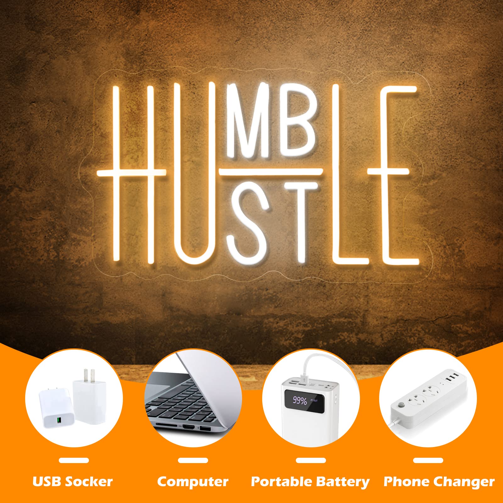 Hustle LED Neon Sign - USB Wall Decor for Office, Gym & Man Cave