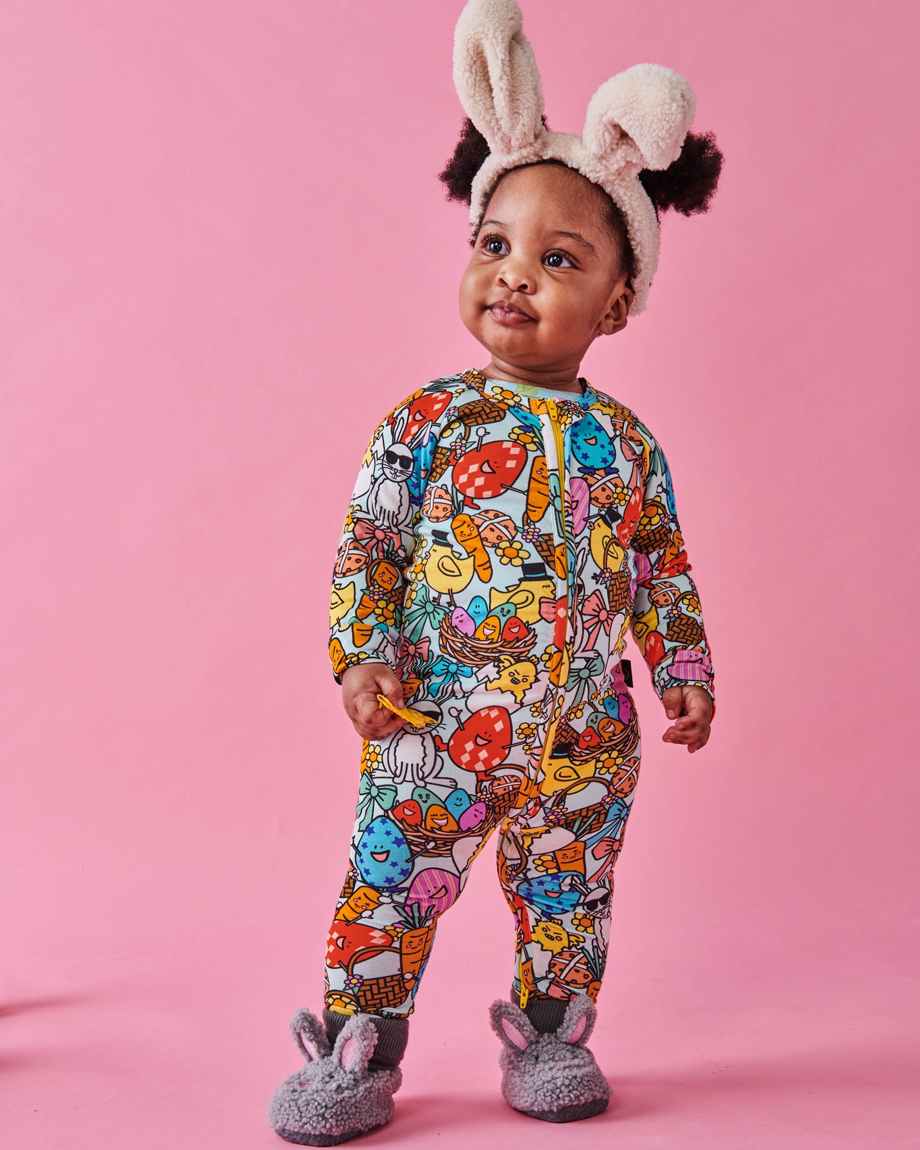 Organic Easter Parade Long Sleeve Zip Romper for Baby - Soft Cotton Jumpsuit for Spring Outfits, Holiday Photos & Family Gatherings