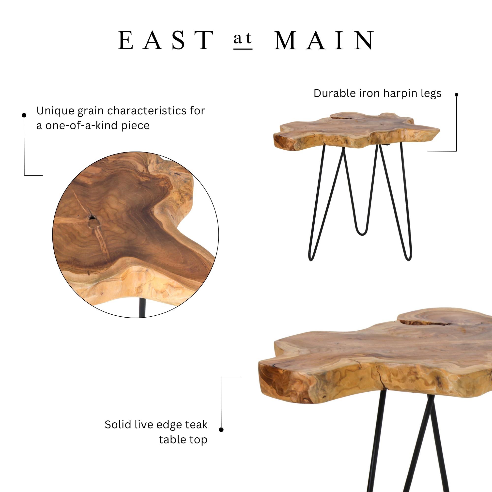 Sustainable Teak Wood Side Table with Metal Legs - Modern Tree Stump End Table for Living Room, Bedroom, Office | Perfect as Plant Stand, Nightstand or Coffee Table Accent