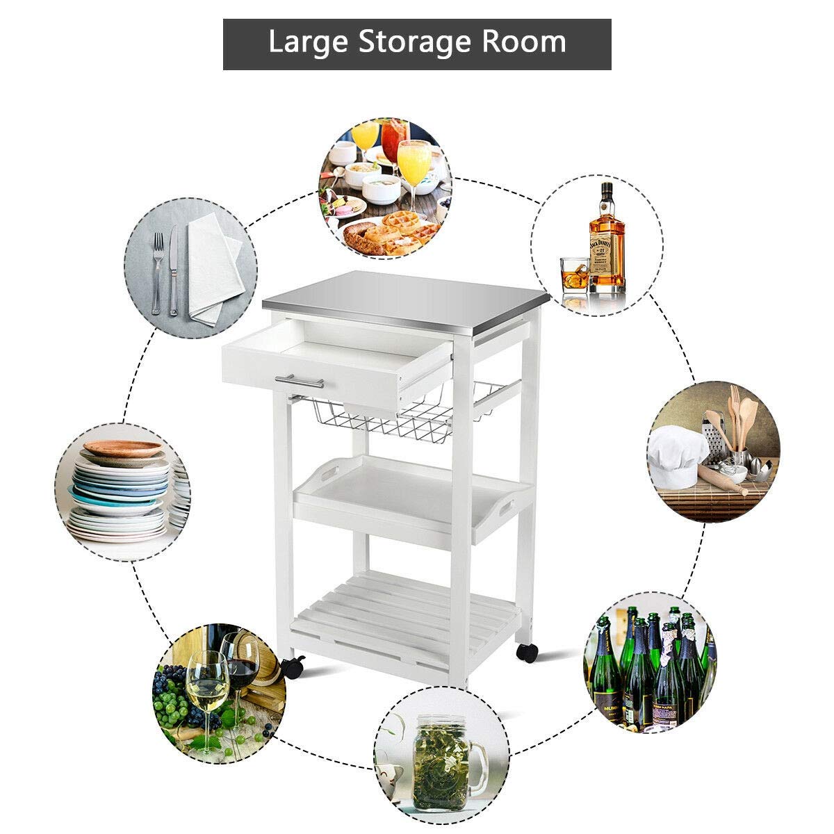 Multi-Use Storage Cart with Shelves & Drawers for Kitchen, Bathroom, Garage - Home Organizer