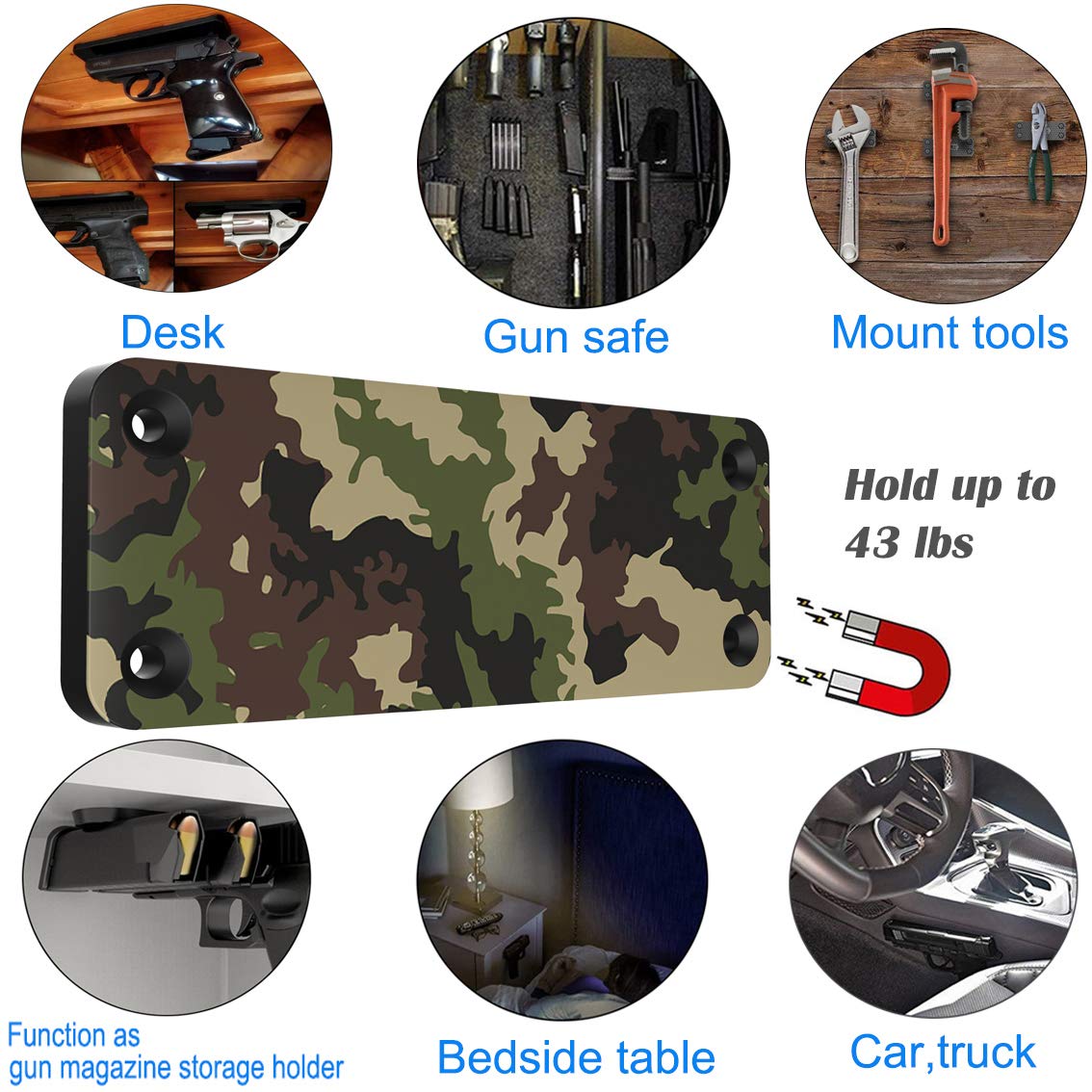 DB Magnet for Vehicle - Heavy Duty 43lbs Tactical Car Holster & Mount with Rubber Coating | Hidden Storage Accessories for Men | Perfect for Off-Roading, Camping & Emergency Preparedness