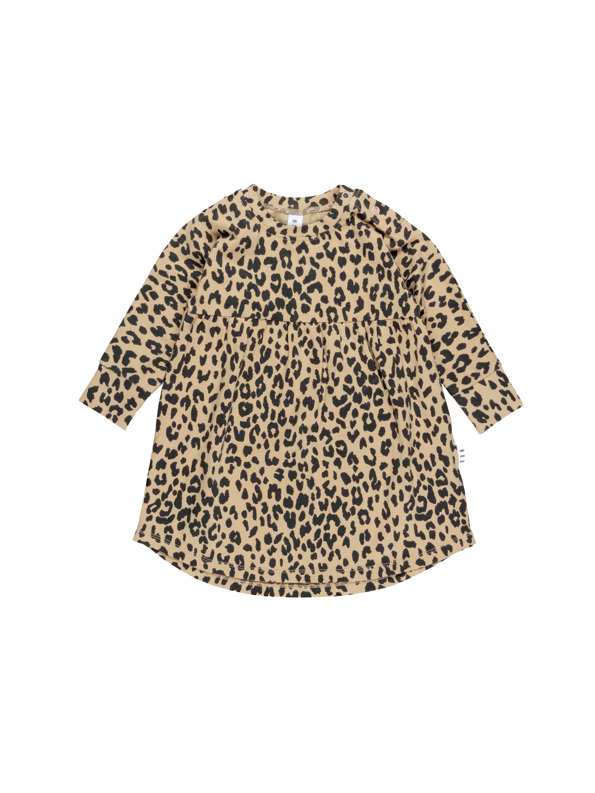 Huxbaby Leopard Print Long Sleeve Swirl Dress for Girls | Stylish & Comfortable Kids Outfit for Birthday Parties, Holidays & Special Occasions