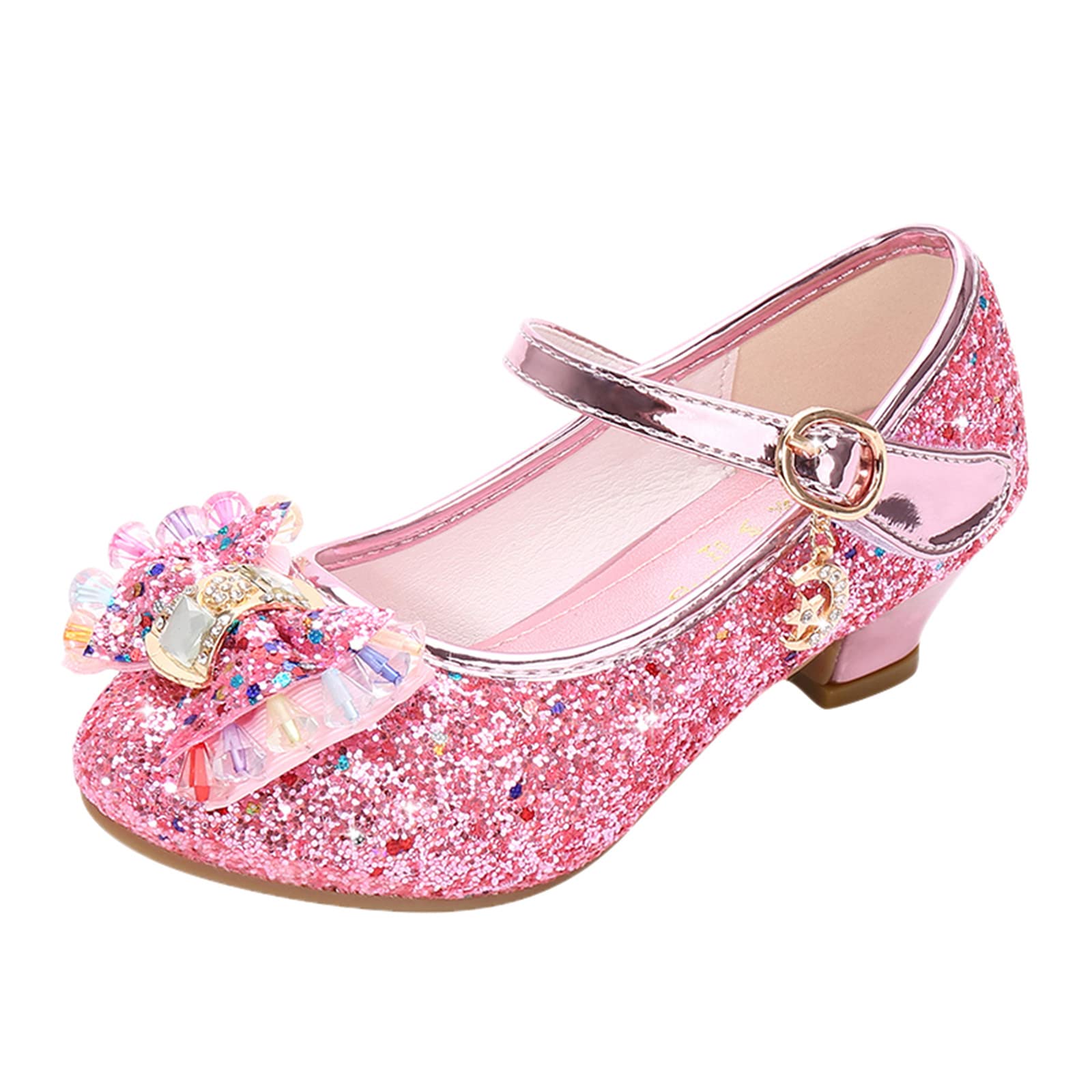 Sparkly Rhinestone Bow Ballet Flats for Girls - Princess Dance Shoes with Pearls & Crystals - Comfortable Kids Sandals for Ballet, Parties & Special Occasions (Pink, Size 5.5 Years)