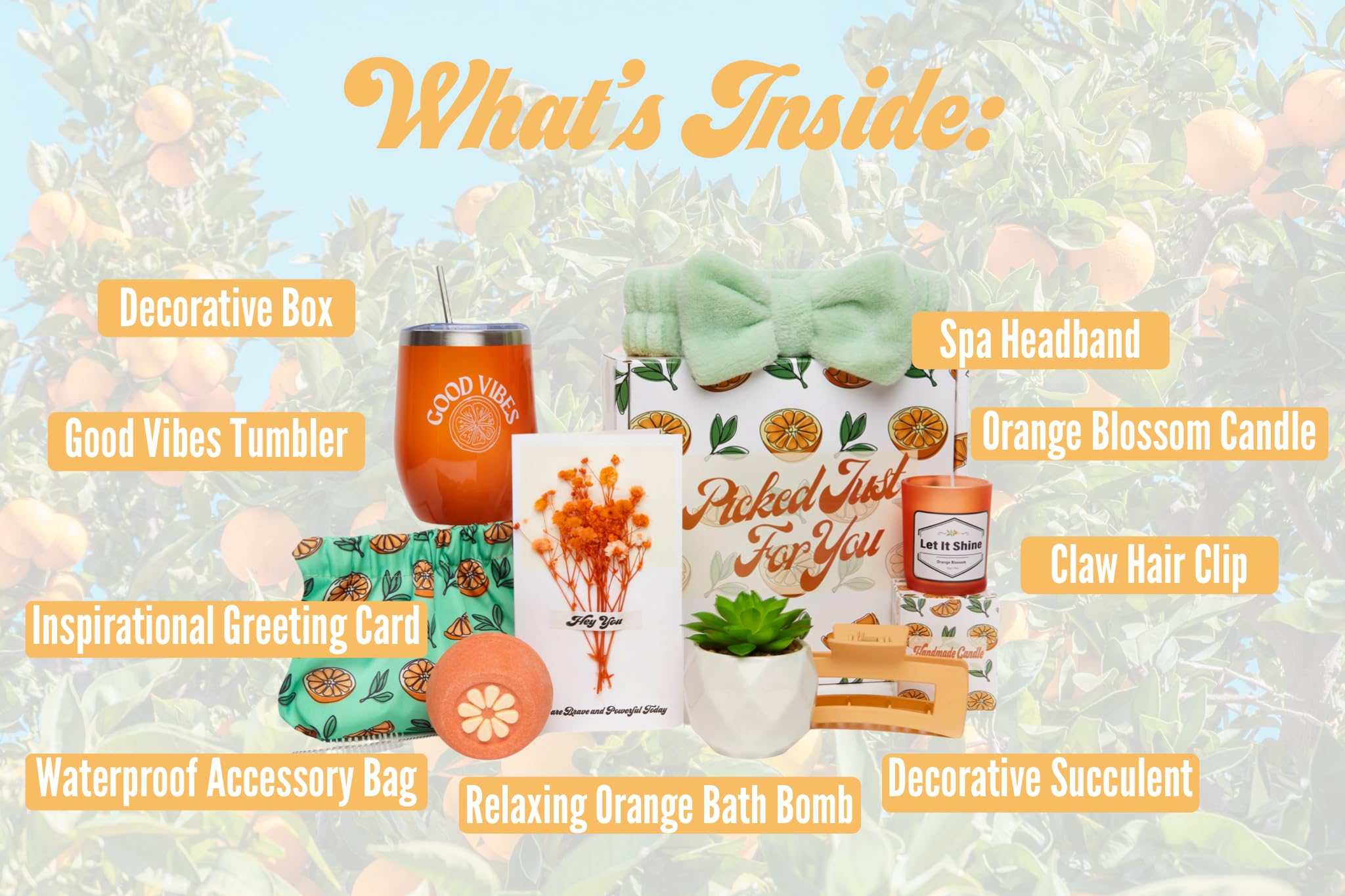 Orange Themed Gift Baskets for Women - Premium Self Care & Get Well Soon Care Package - Thoughtful Thinking of You Gifts - Perfect for Birthdays, Holidays & Recovery - Made in USA