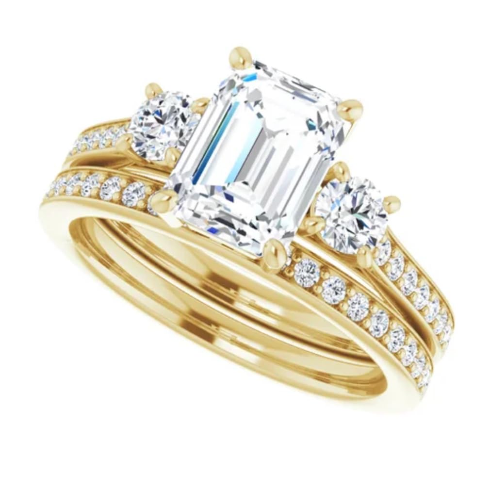 10K/14K/18K Solid Gold Handmade Engagement Ring, 1CT-4CT Emerald Cut Moissanite Solitaire Ring, Diamond Wedding Ring Set for Women - Perfect for Proposals, Anniversaries & Bridal Jewelry (2 CT, Yellow Gold)