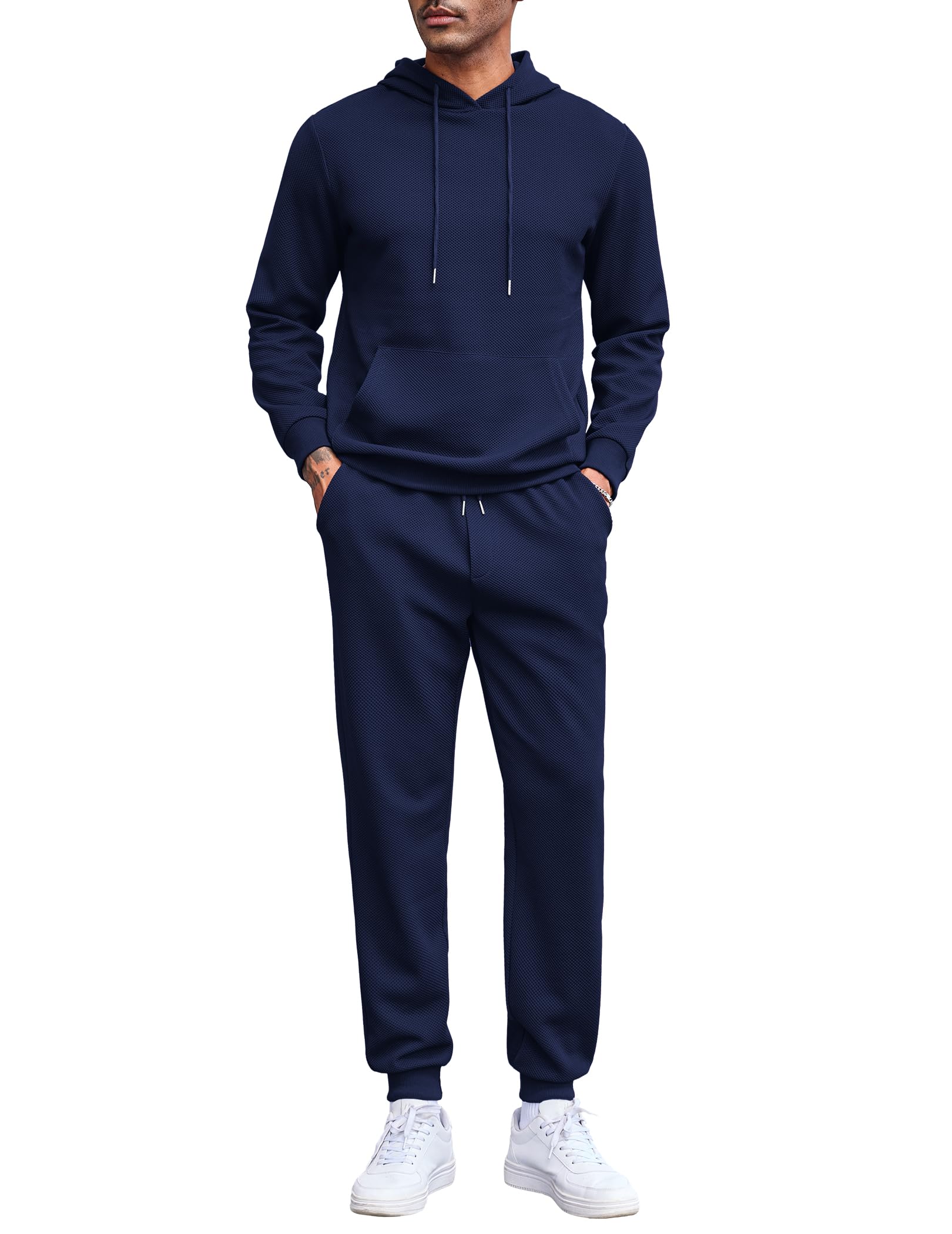 COOFANDY Men's 2-Piece Waffle Hoodie Tracksuit Set - Breathable Jogging Suit for Running, Gym & Lounge Wear - Athletic Sweatsuit for Men with Comfortable Hooded Jacket & Pants
