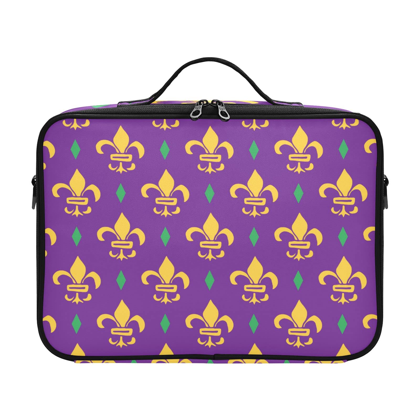 Premium Scottish Highland Cow Makeup Cosmetic Organizer Bag with Adjustable Dividers - Large Toiletry Case for Travel & Storage (Mardi Gras Purple Pattern) - Perfect for Travel, Home Organization & Gift Giving