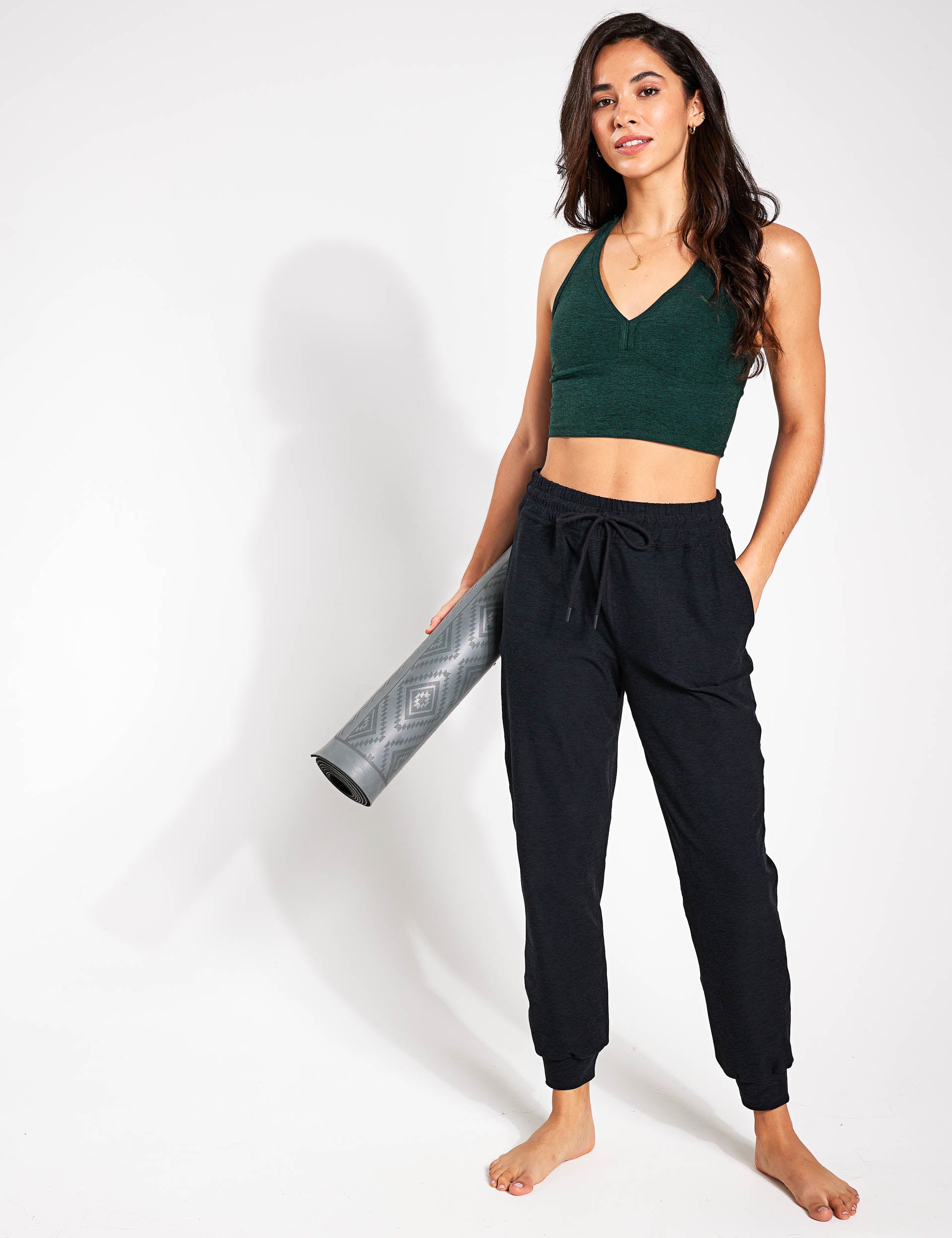Spacedye Commuter Midi Jogger Pants for Women - Darkest Night Color | Stretchy Comfortable Travel & Lounge Joggers | Perfect for Yoga, Running Errands and Casual Wear
