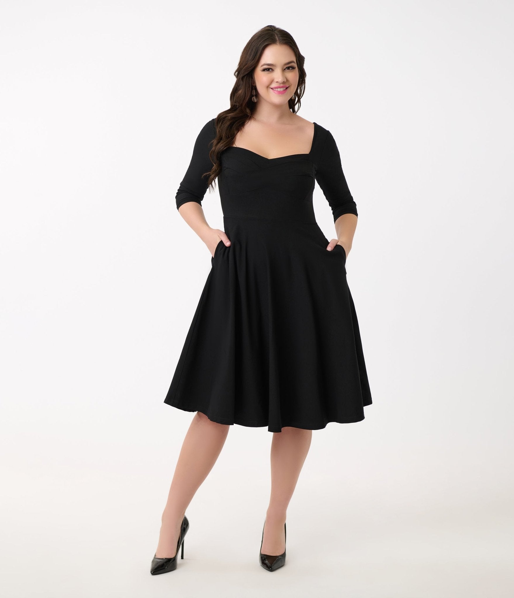 Vintage 1950s Black Pleated Swing Dress - Retro Cocktail Party & Swing Dance Outfit - Classic 50s Style Rockabilly Dress for Women