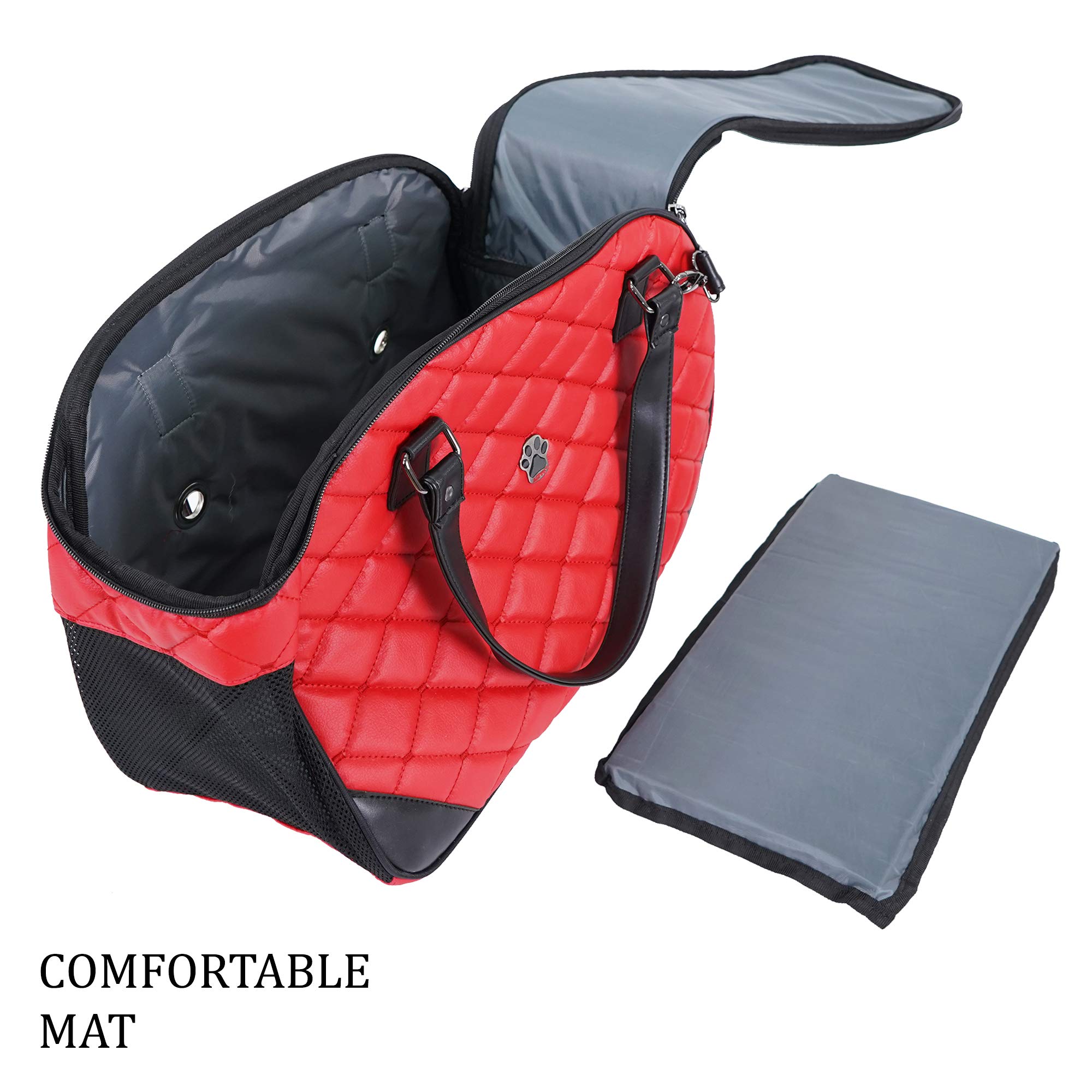 SUSSEXHOME Small Pet Carrier for Dogs and Cats - Waterproof Faux Leather Travel Tote Bag with Double Strap - 19.7 x 8.7 x 13.4 Inch (Red) - Perfect for Air Travel, Vet Visits, and Outdoor Adventures