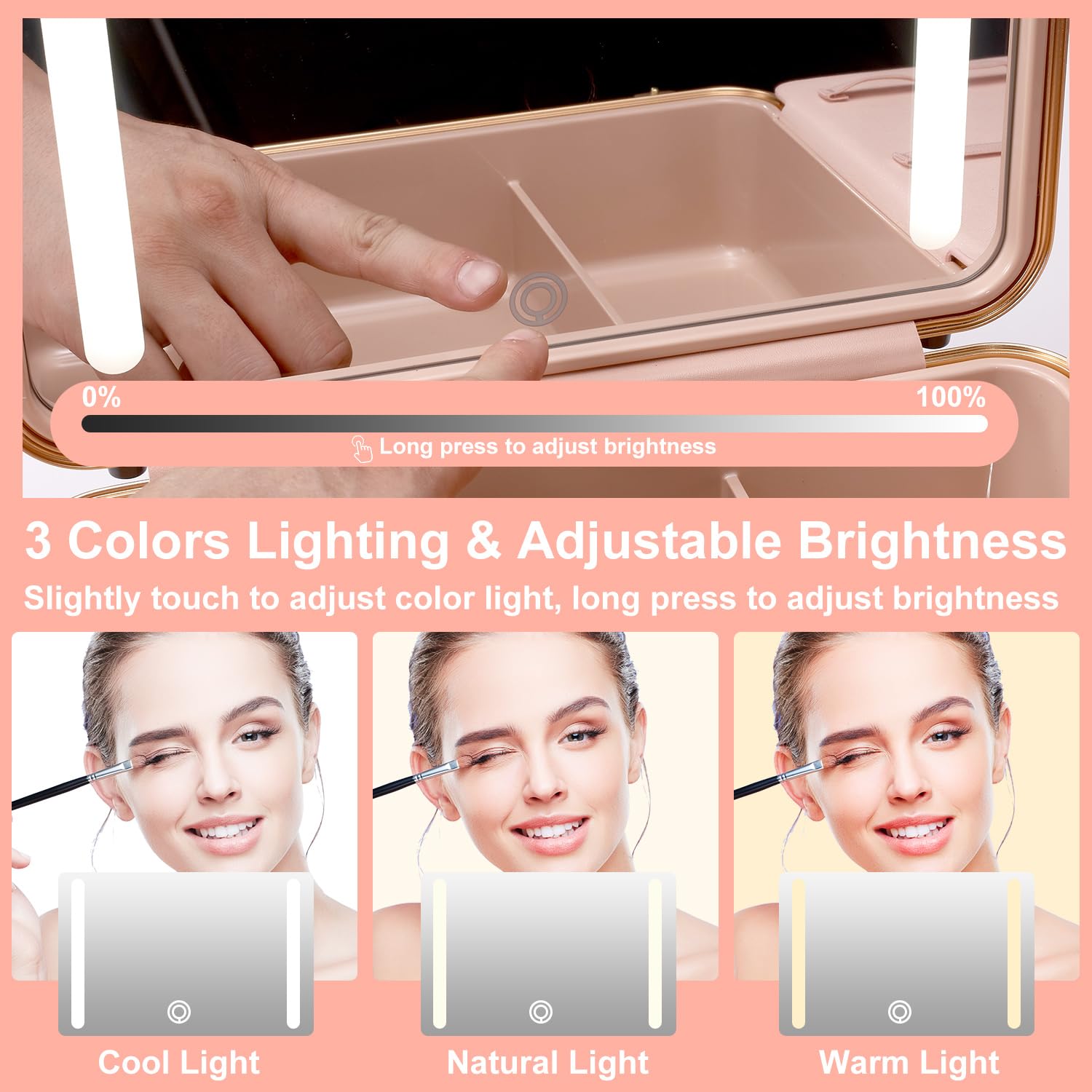 Premium Mocado Travel Makeup Case with LED Lighted Mirror & 8 Brushes - Adjustable Brightness Cosmetic Organizer with 10x Magnifying Mirror & Brush Divider (White) - Perfect for Travel, Home Vanity & Professional Makeup Artists