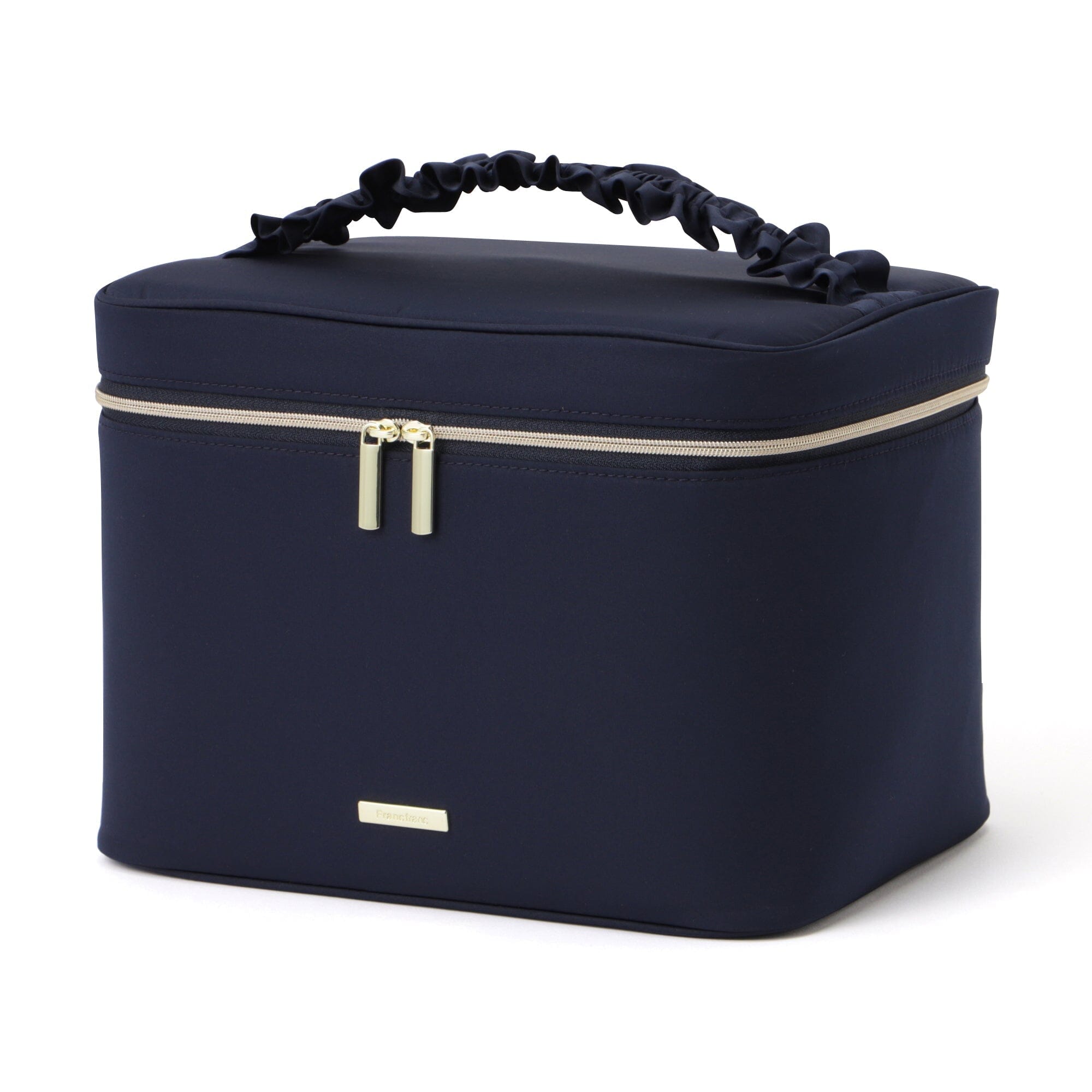 Frilled Vanity Pouch for Women - Navy Blue Makeup Bag with Zipper Closure | Perfect for Travel, Gym & Everyday Essentials Storage