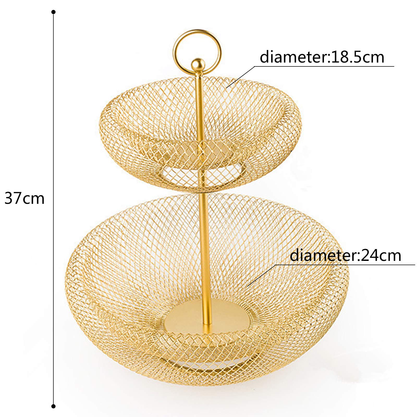 2-Tier Metal Fruit and Vegetable Basket for Kitchen - Decorative Gold Fruit Bowl Holder - Perfect for Countertop, Dining Table, and Party Display