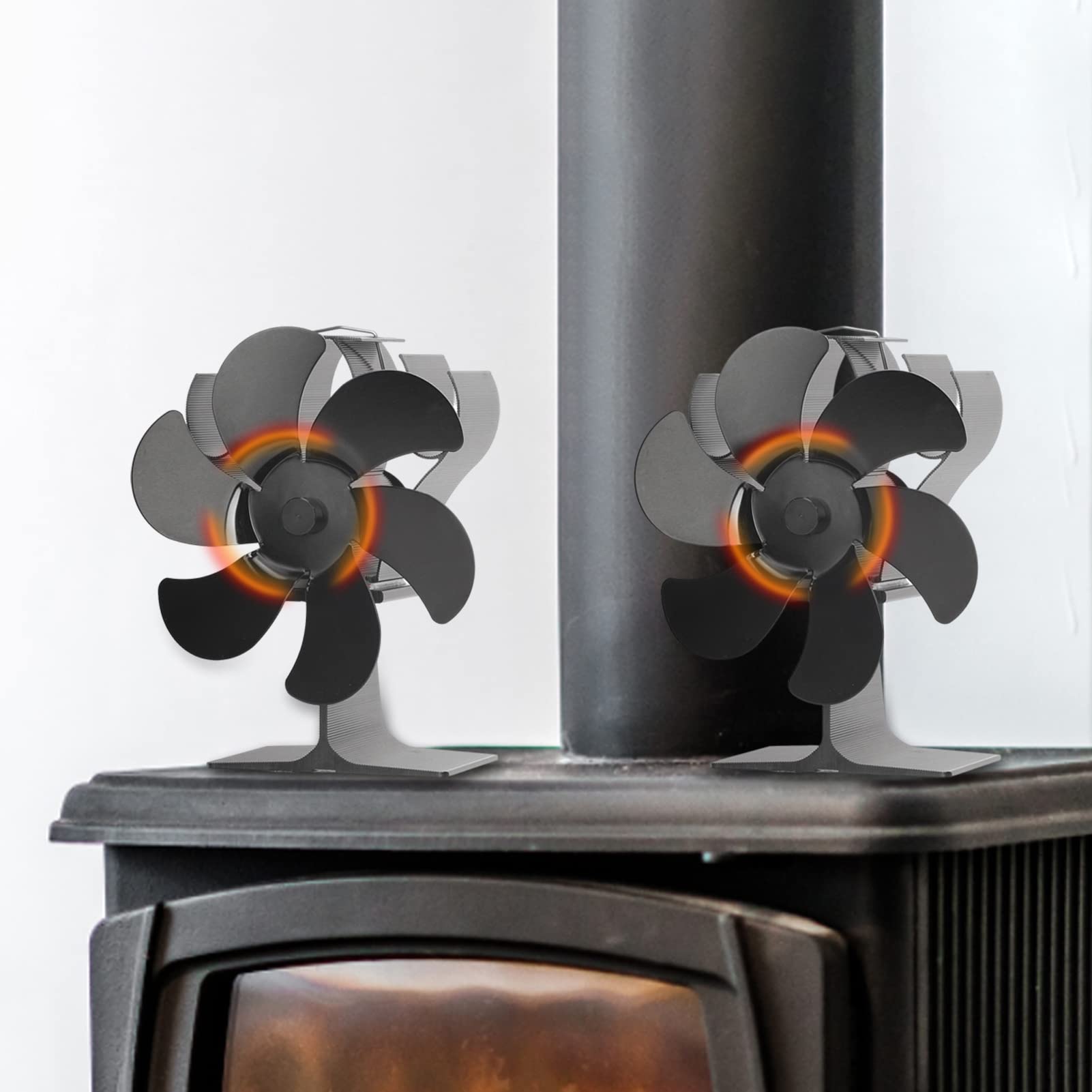 Saterkali 6-Blade Heat Powered Stove Fan - 1400RPM, 120-220CFM, No Batteries Needed, Efficient & Silent Wood Stove Fan for Fireplace, Black - Perfect for Heating Homes, Cabins & Outdoor Spaces