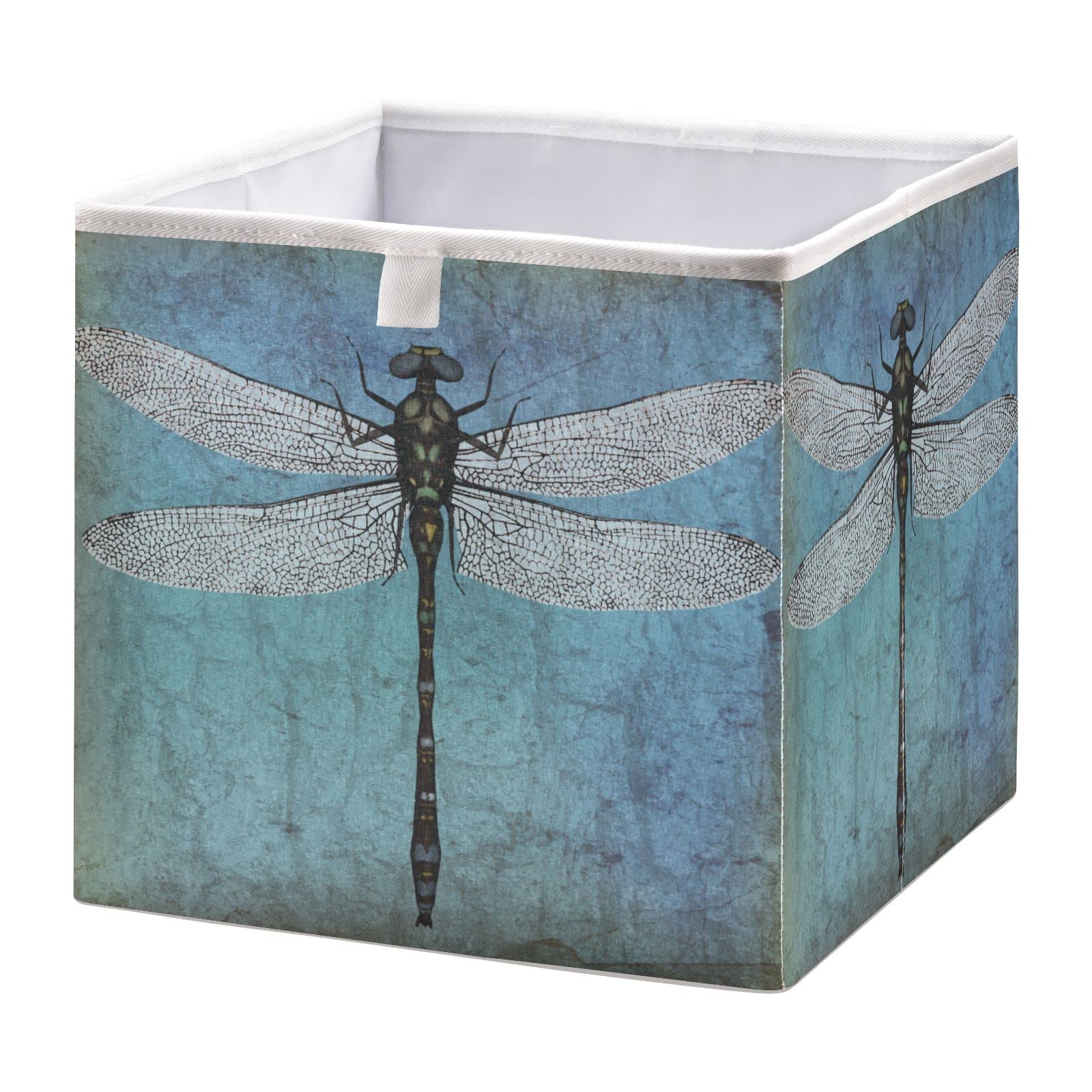 Collapsible Square Storage Bins - Large Dragonfly Grunge Fabric Storage Cubes for Toys, Home Office & Dorm Organization | Space-Saving Foldable Storage Solution for Closet, Shelves & Under Bed