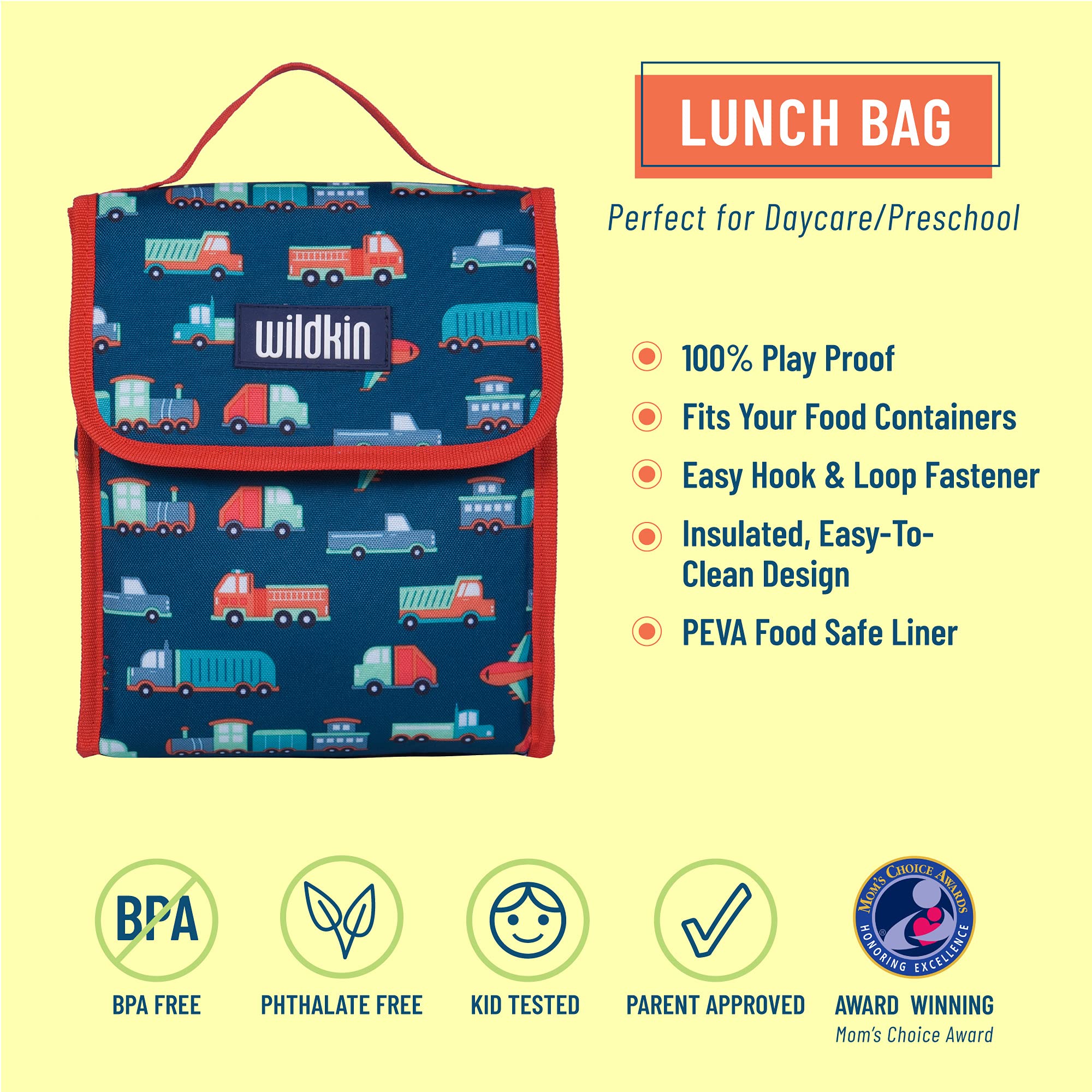 Wildkin Kids Insulated Lunch Bag - Reusable Thermal Lunch Box for School, Travel & Picnics - Keeps Food Hot or Cold for Hours - Perfect for School Lunches, Road Trips & Outdoor Adventures