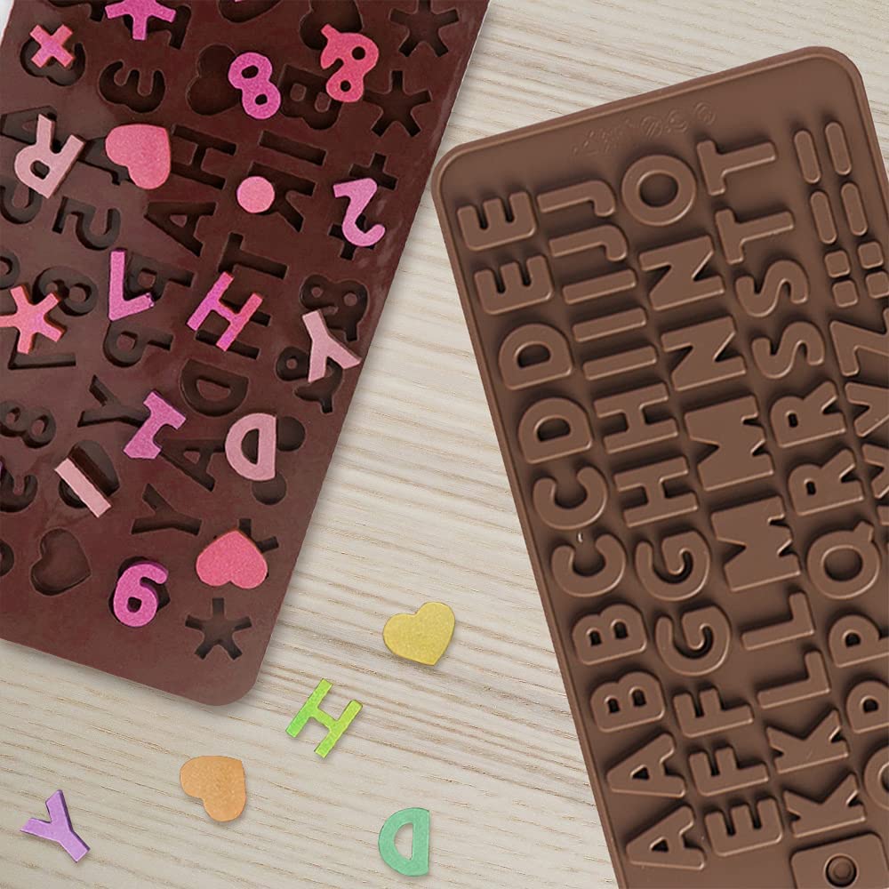 2 Pack Silicone Letter Molds for Chocolate, Resin & Candy Making - Alphabet Number Molds for DIY Cake Decorating, Birthday Party Favors & Unique Edible Crafts (Perfect for Baking, Soap Making & Candle Crafting)