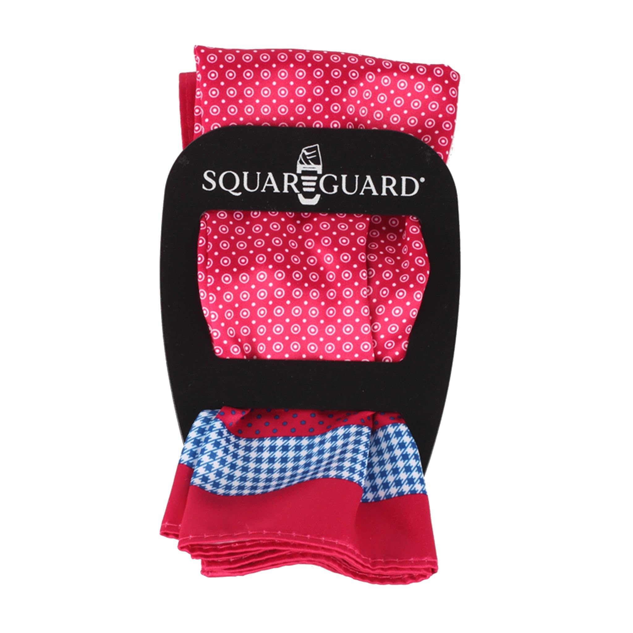 Red & White Polka Dot Pocket Square with Holder - Large Size for Men's Suits, Weddings & Formal Events