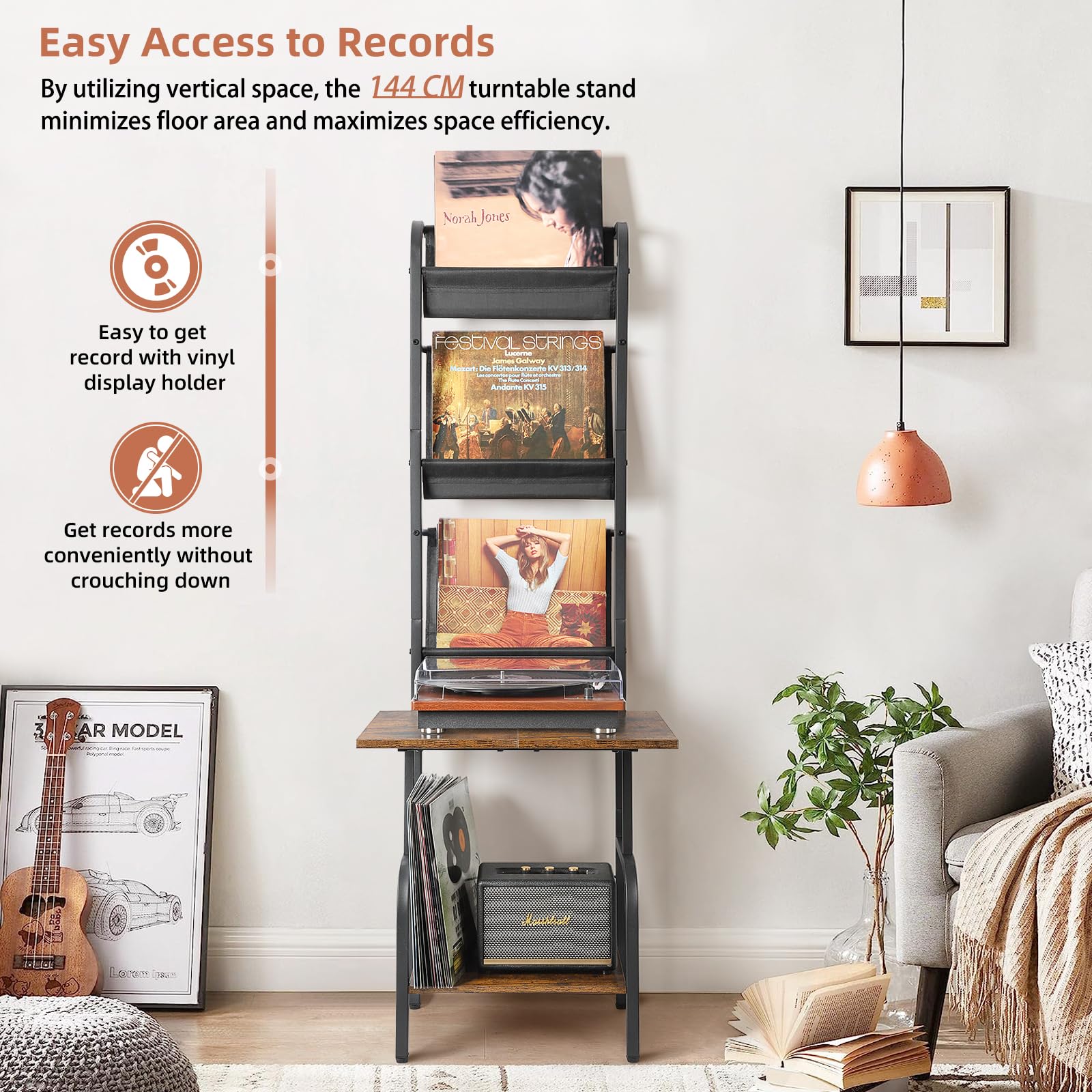 Bikoney Vinyl Record Storage Stand - Holds Up to 200 Albums | Turntable Cabinet & Wall Mount for Vinyl Records | Perfect for Living Room, Home Theater & Music Studio Organization