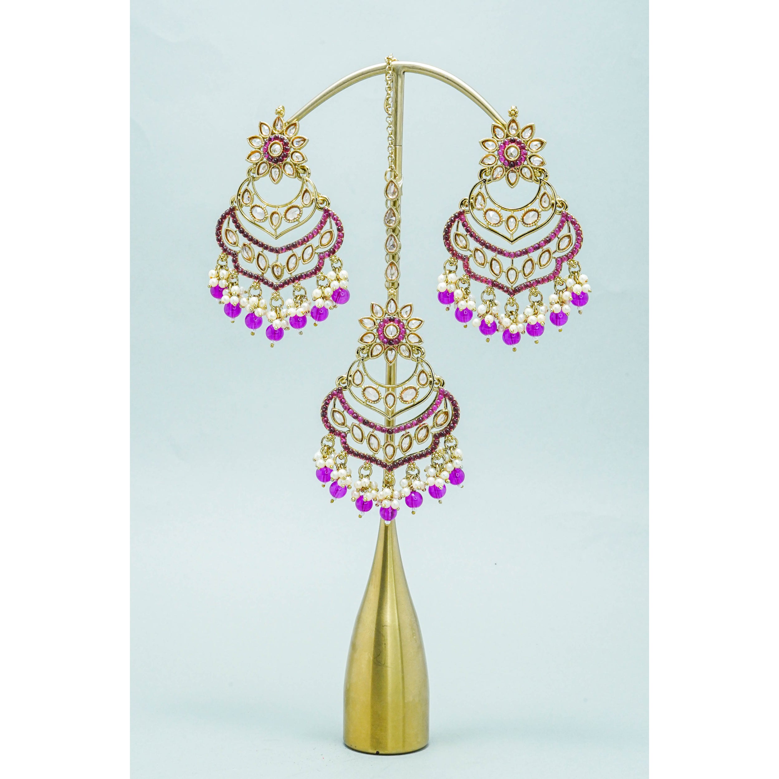 Tara Polki Earrings with Tikka - Traditional Indian Jewelry for Weddings, Parties & Festivals | Handmade Ethnic Accessories for Women