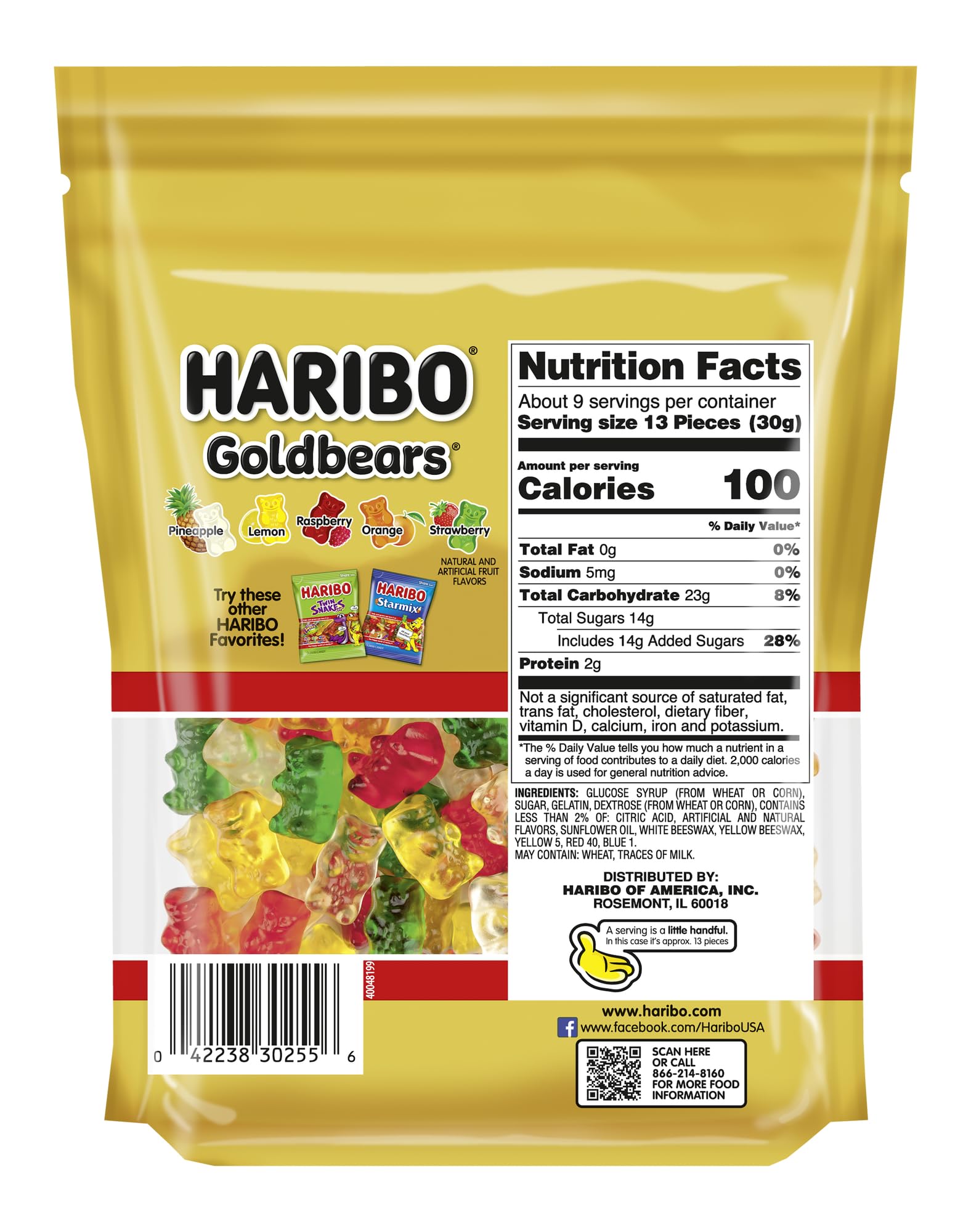 HARIBO Goldbears Gummy Candy - 10 oz Resealable Bag - 5 Assorted Fruit Flavors - Perfect for Parties, Snacking & Lunchboxes