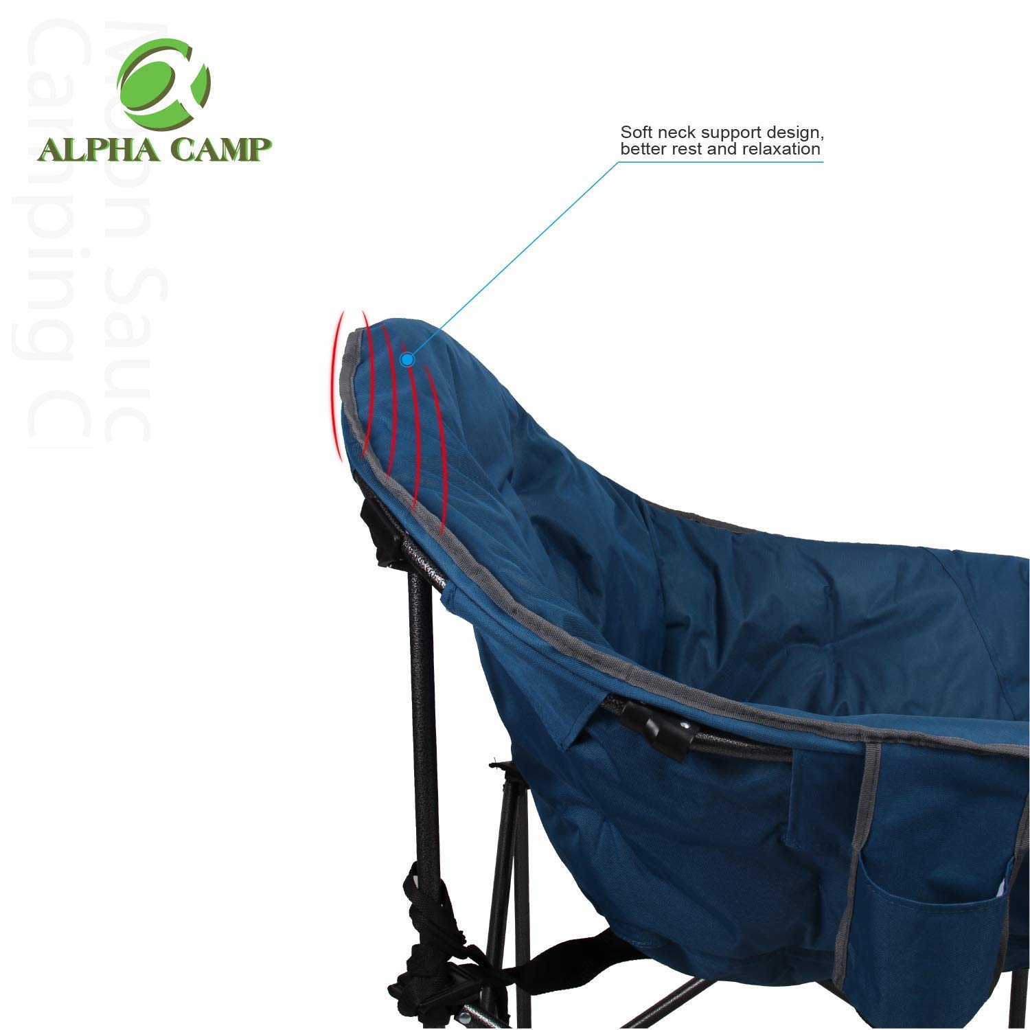 ALPHA CAMP Oversized Padded Moon Saucer Camping Chair - Portable Round Recliner with Cup Holder & Carry Bag for Outdoor, Beach, Picnic, and Backyard Relaxation