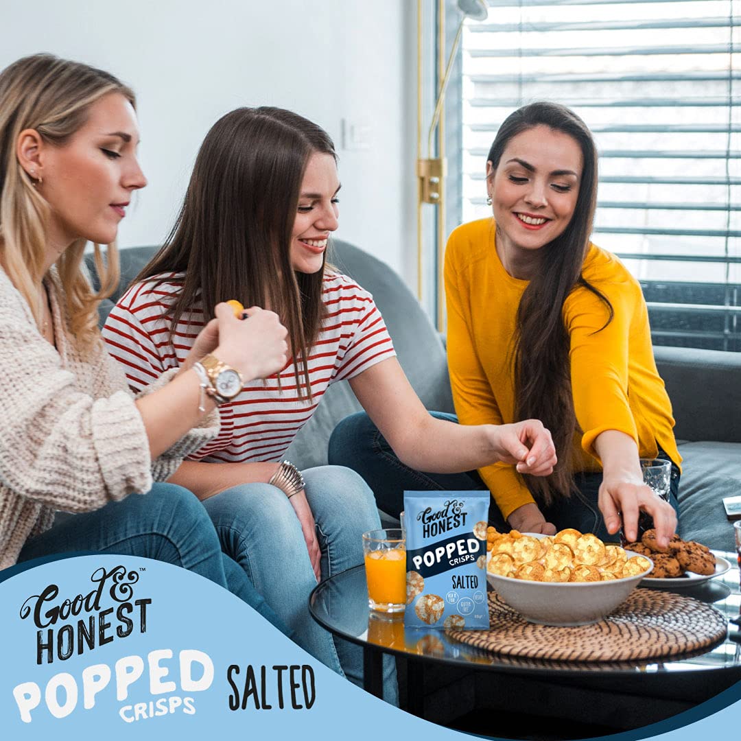 Good & Honest Gluten-Free Popped Crisps - Sea Salt Flavor - 8 Pack (85g Each) - Healthy Snack for Parties, Movie Nights & On-the-Go