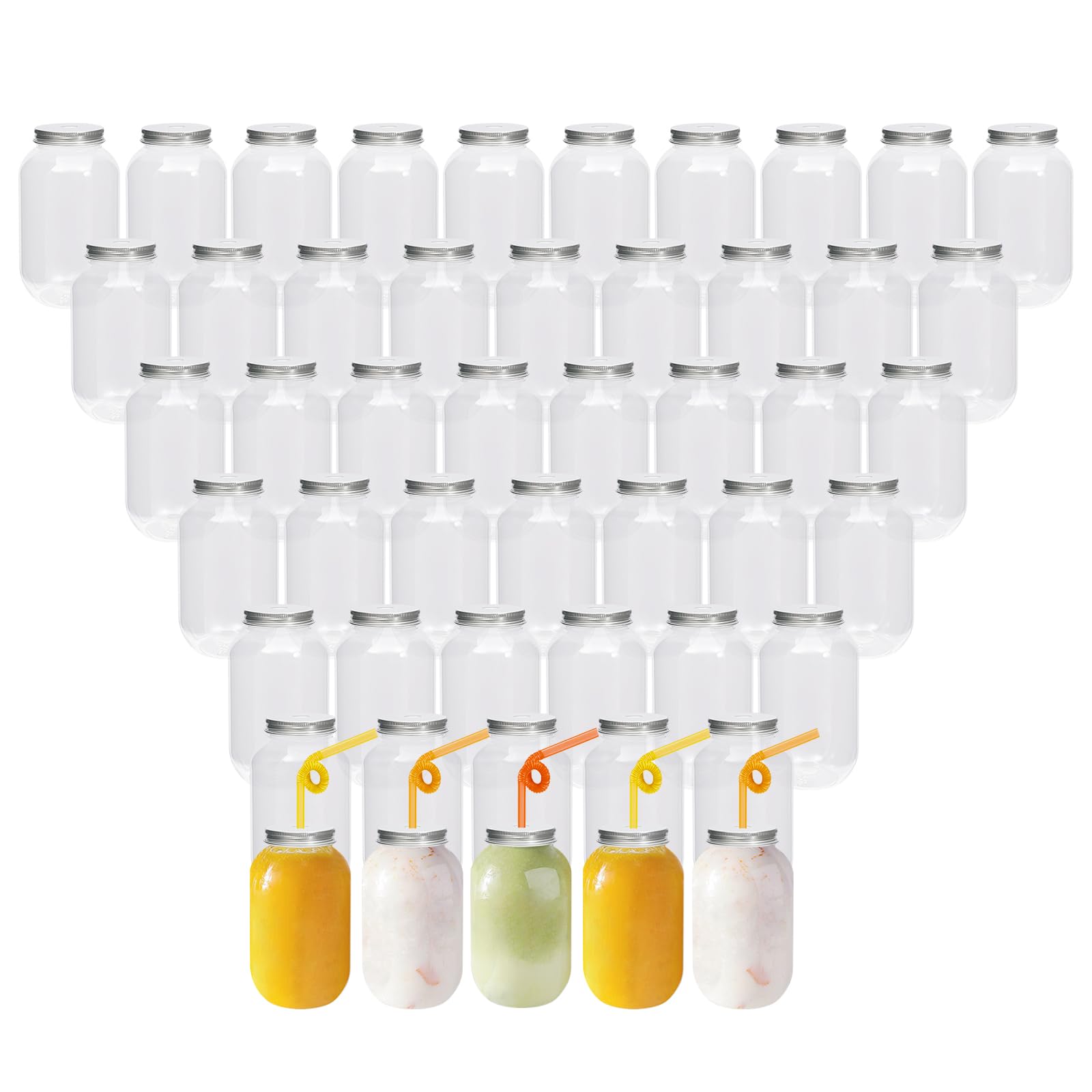 50 Pack 21 Oz Clear Plastic Juice Bottles with Lids - BPA Free Bulk Drink Containers with Aluminum Caps for Iced Coffee, Milk Tea, Smoothies & Beverage Storage - Perfect for Home, Cafe & Restaurant Use